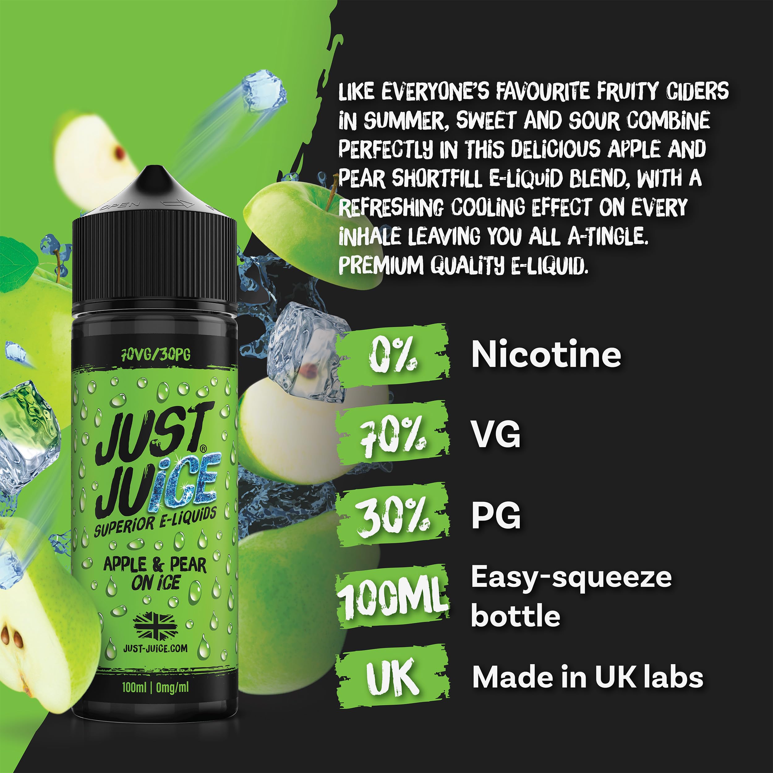 Just Juice 70/30 Vape Liquid, 100ml 0mg Apple & Pear on Ice Vape Juice, E  liquid for E-Cigarette, Nic Free Eliquid, Vaping Liquids, 70VG 30PG:  Amazon.co.uk: Health & Personal Care