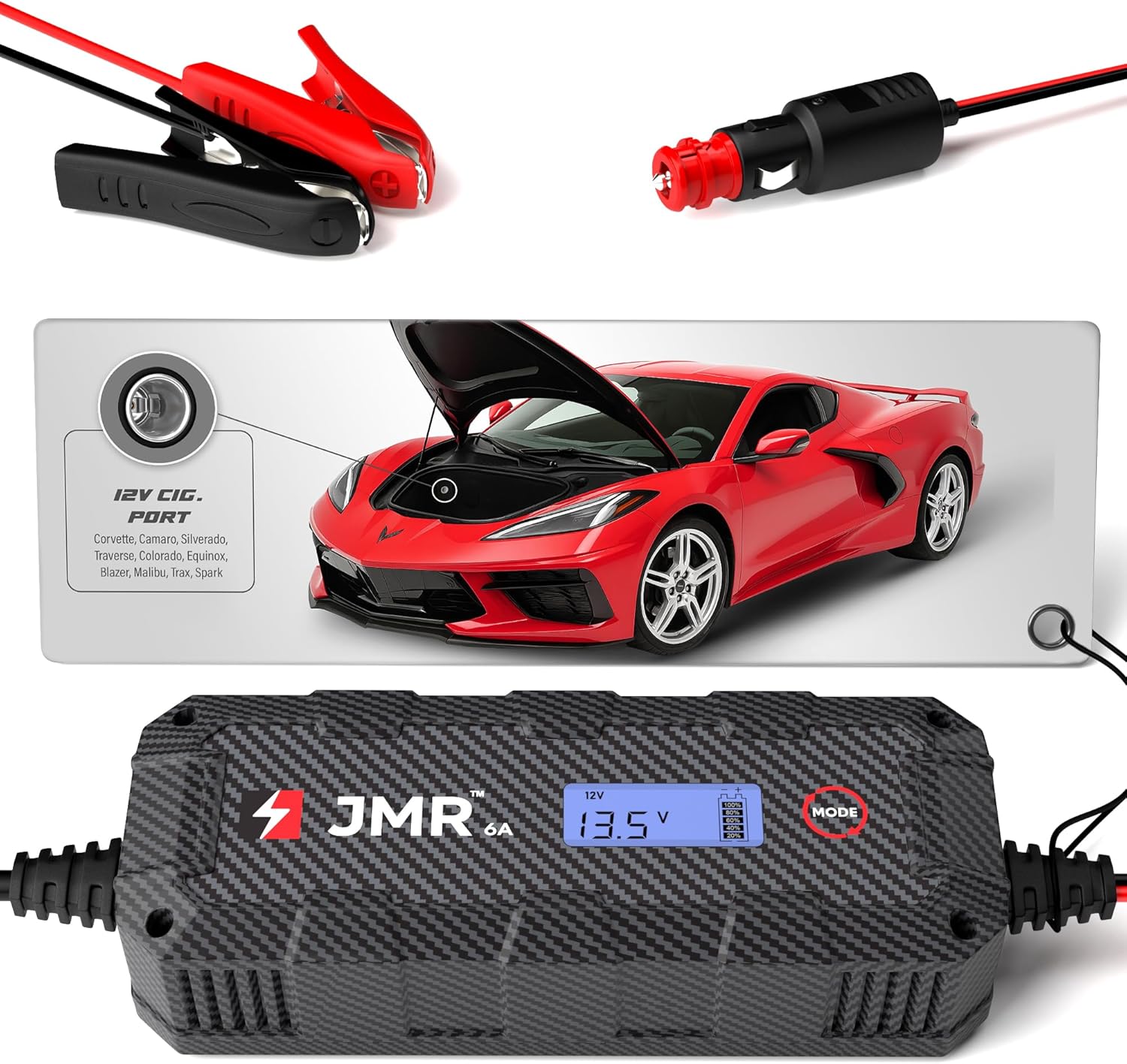 JMR Battery Charger for Chevrolet Corvette Camaro Silverado Traverse Colorado Equinox Blazer Malibu Trax Spark All Models Trickle Charger Conditioner Maintainer (No Lithium Mode)