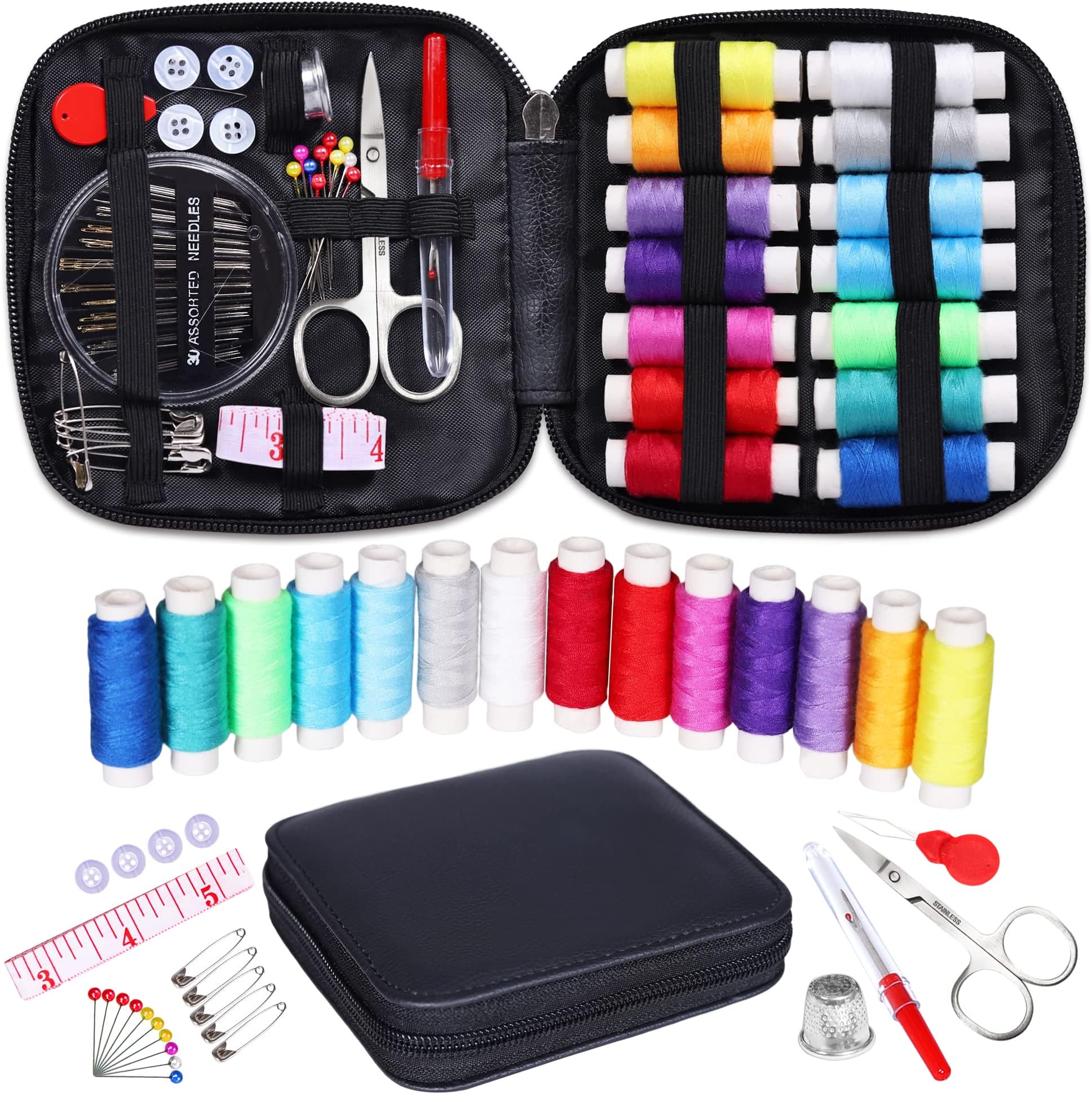 Sewing Kit,Needle and Thread Kit Travel with PU Case Mini Sewing Kits for DIY,Adults,Beginner,Emergency Clothing Fixes and Home with Scissors,Thimble,Thread,Needle