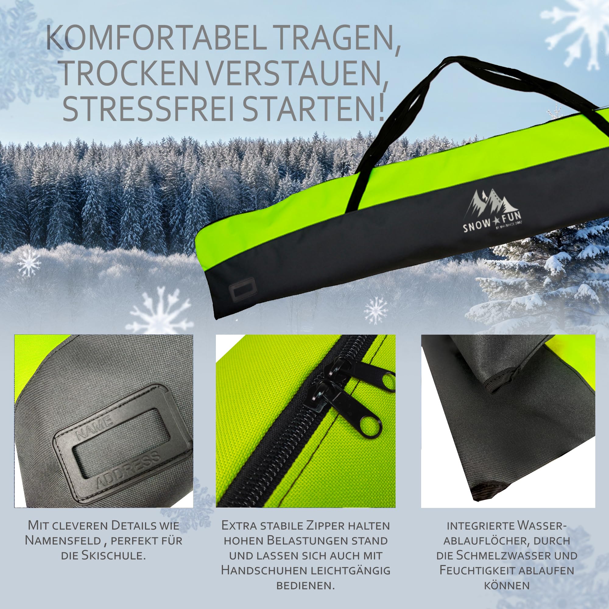 BambiniWelt Kinder Ski Set 125 cm Skitasche & Skischuhtasche Cordura, wasserdicht Skischuhrucksack Helmfach & Skibrillenfach – Skischule & Wintersport