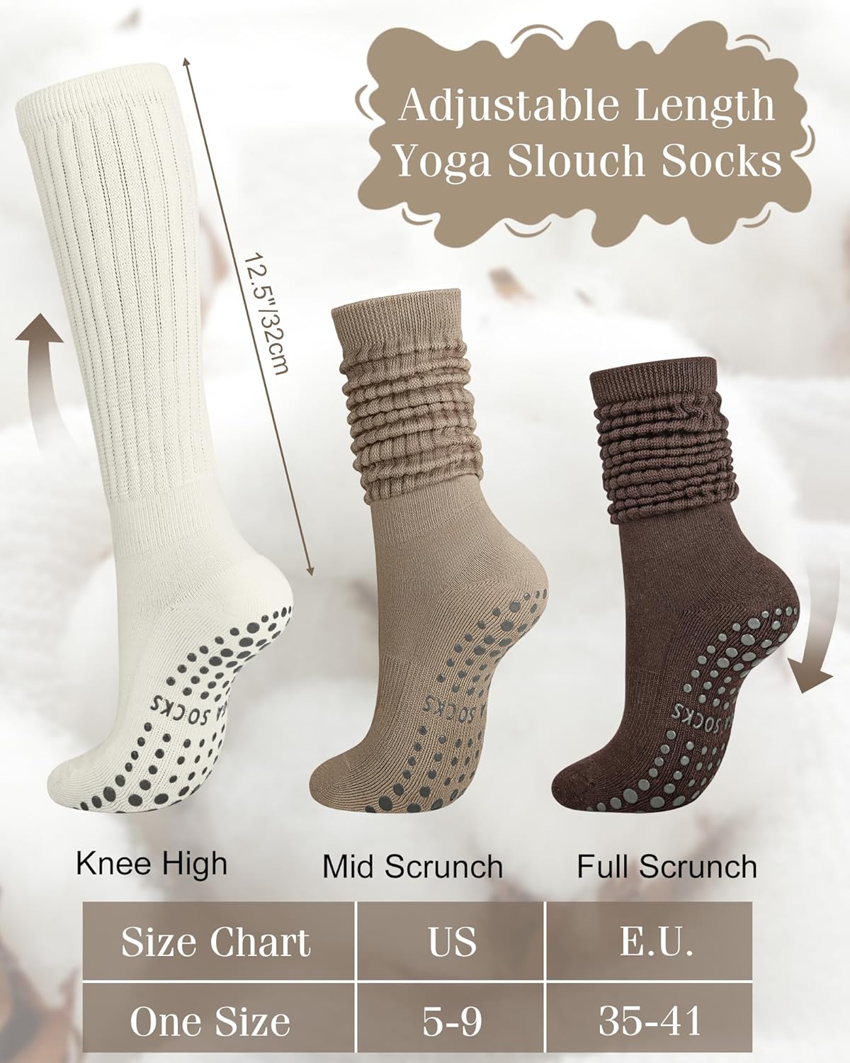 YSense 4 Pairs Pilates Socks with Grips for Women Non Slip Long Slouch Socks Yoga Grippy Sock Slouchy Barre Hospital Slipper - Image 3