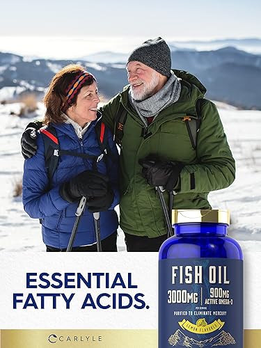 Miniatura 6 de Carlyle Aceite de pescado de 3000 mg | 900 mg de Omega 3 | 200 cápsulas blandas | Sabor a limón | Suplemento sin OMG y sin gluten