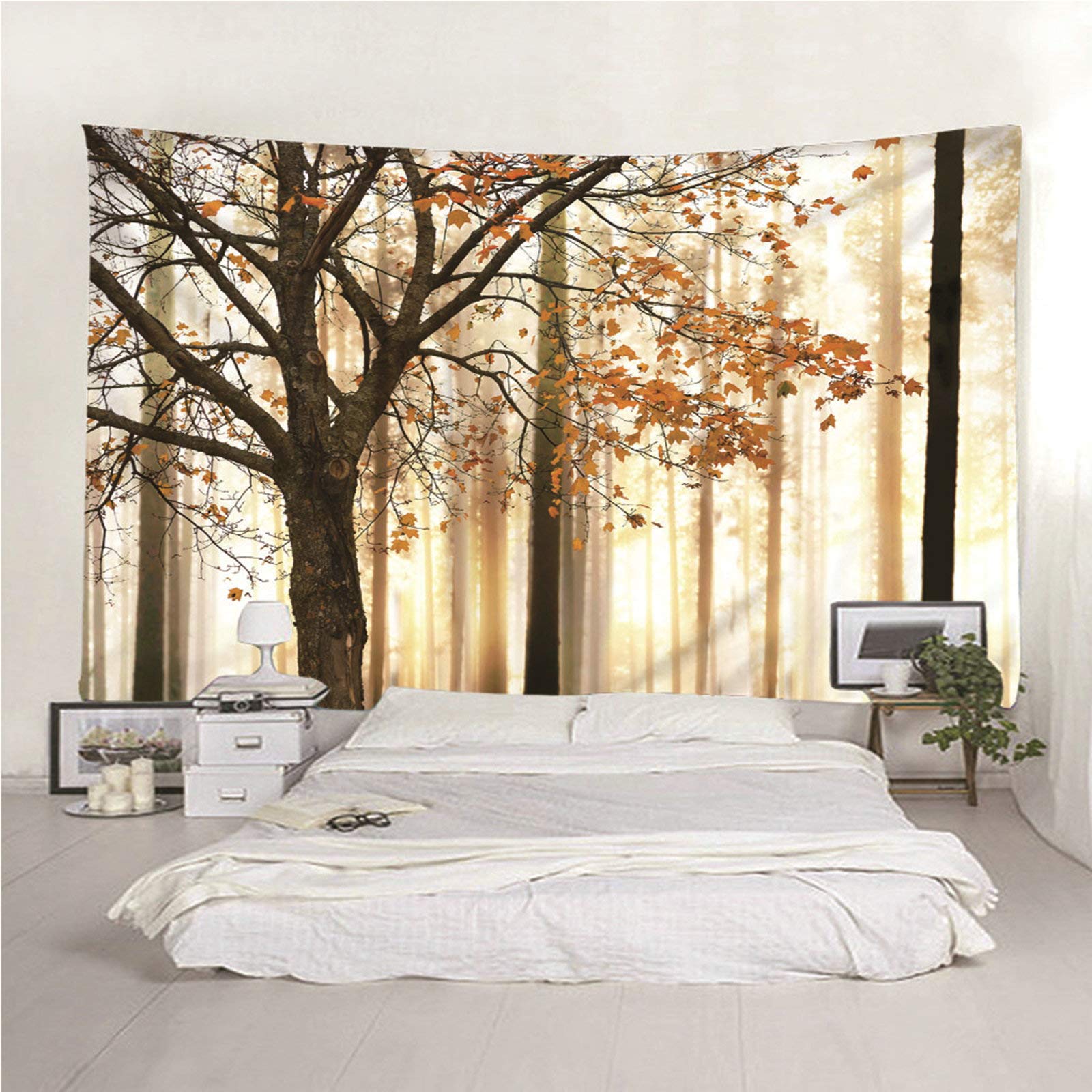 Kihomedy Las klonowy słońce przyszłość żółty gobelin hippie dekoracja domu 350 x 256 cm