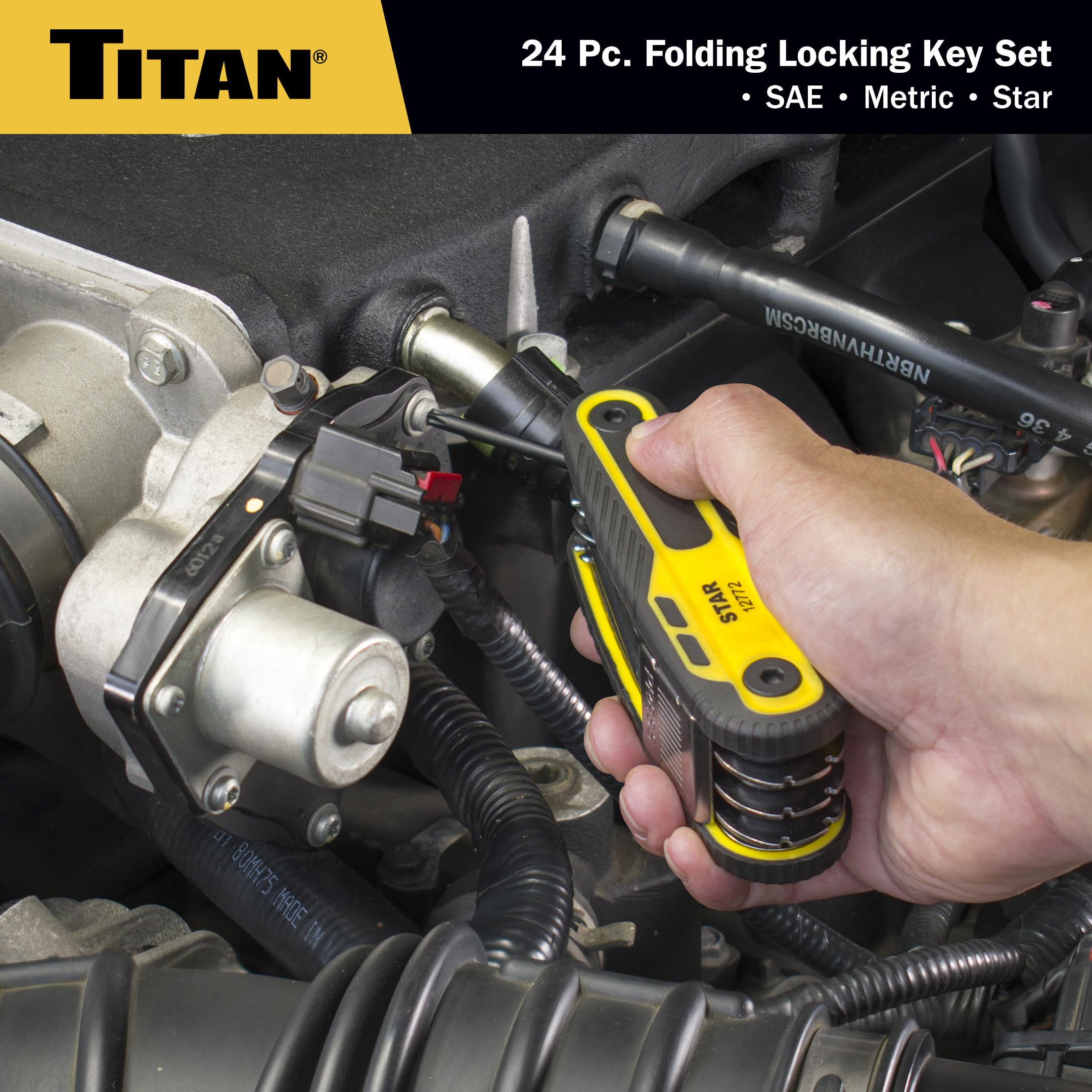 Titan 12773 Lot de 24 clés hexagonales pliantes à verrouillage métrique