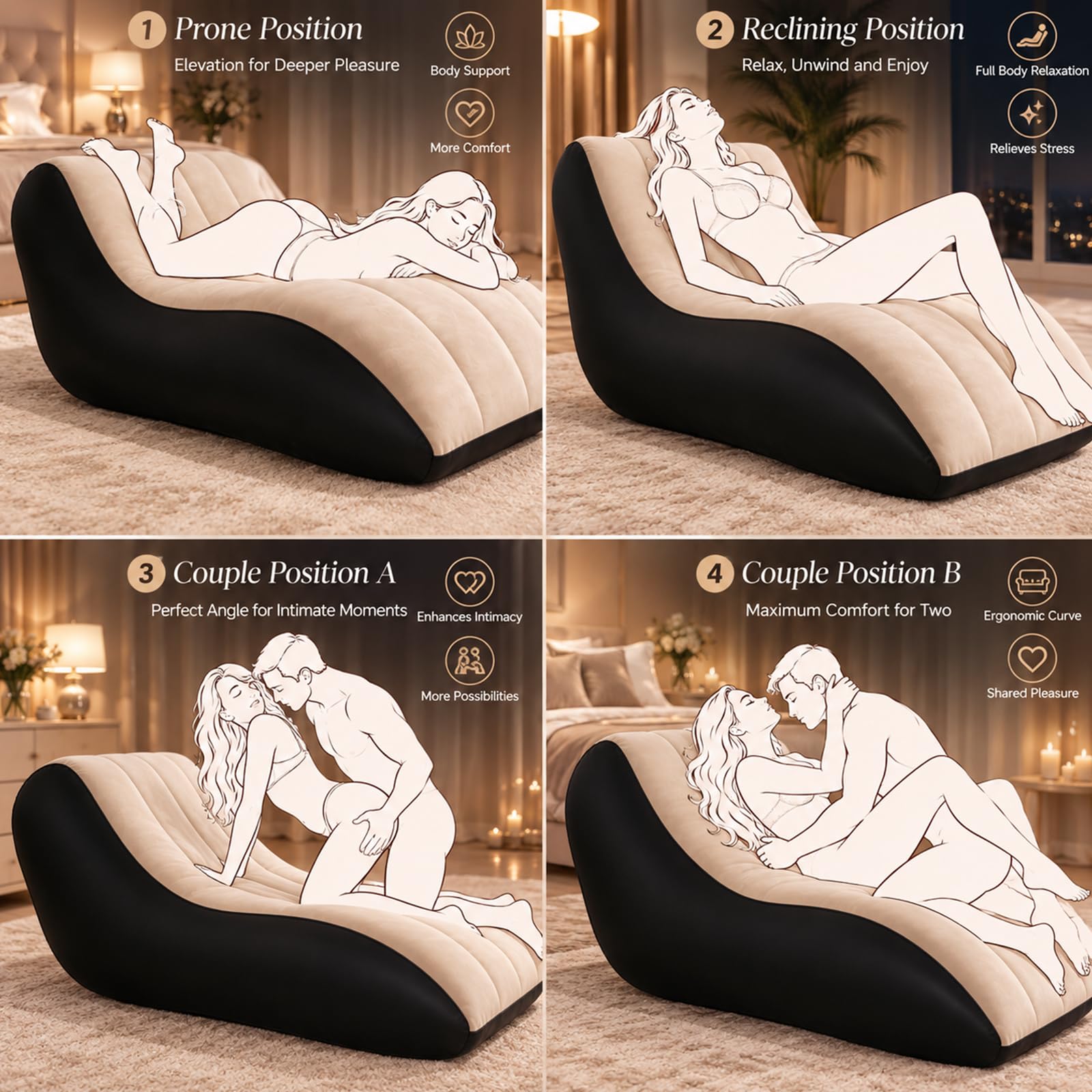 Aufblasbares Sexsofa für Paare, Sexkissen Sexspielzeug für Erwachsene, Ergonomisches S-förmiges Sexkissen als G-Punkt Positionshilfe, Sexspielzeug für Paare, Beflockter PVC Relaxsessel