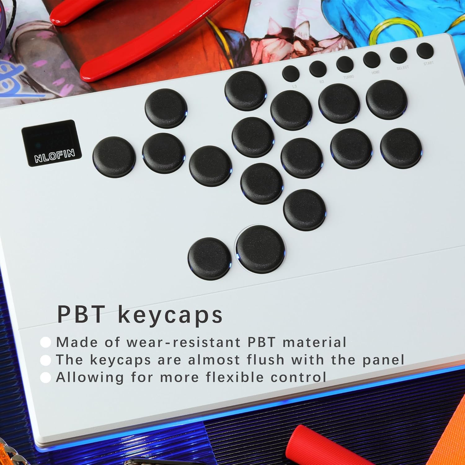 NLOFIN Leverless Arcade Stick 16Keys All-Button Leverless Controller,Custom RGB Arcade Fighting Stick for PS4/PS5/PC/Switch/Steam, Aluminum Controller Supports Hot-Swap&SOCD (White)