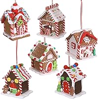 Vista 1 de Funtery 6 piezas Adornos de casa de pan de jengibre para árbol de Navidad, decoración navideña de pan de jengibre con cuerda, adornos navideños