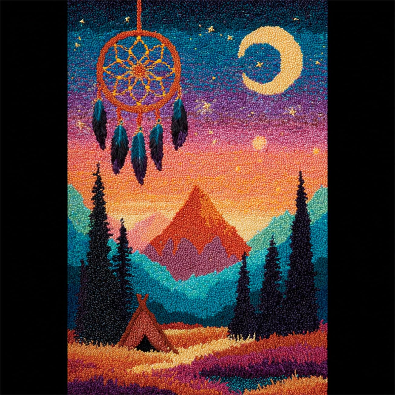 AxiangziK Landscape DIY Rug Making Kit Forests and Dreamcatcher Latch Hook Rug Making Kit DIY Craft Set Tapestry Cushion Pre-Printed Patterns 23x35in