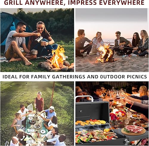 Miniatura 8 de Parrilla de carbón para barbacoa al aire libre con 2 mesas auxiliares, parrilla ahumador con 343 pies cuadrados. Área de cocina para cocinar al aire