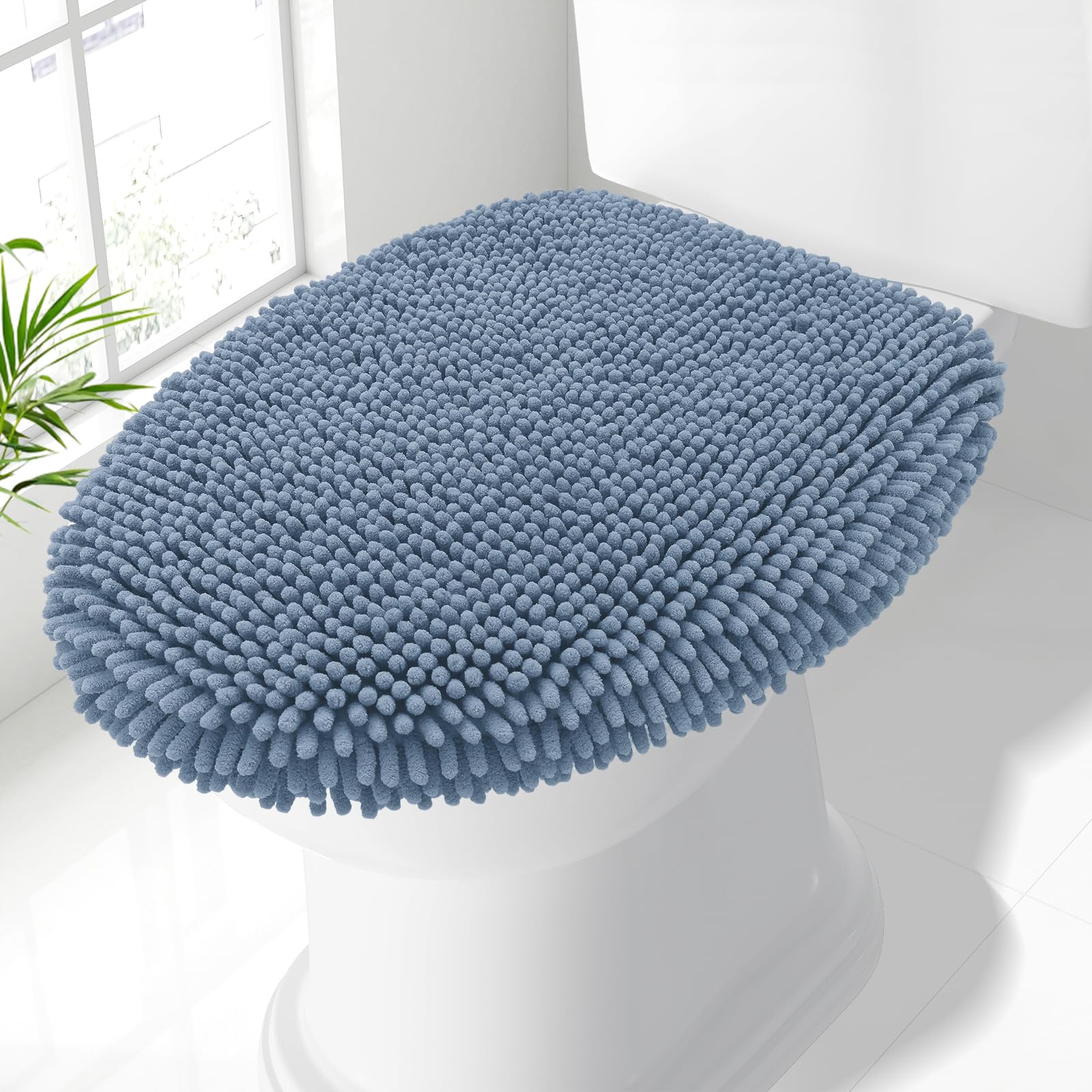 Smiry Soft Chenille Bathroom Toilet Lid Cover 17.5x15, Grayish Blue