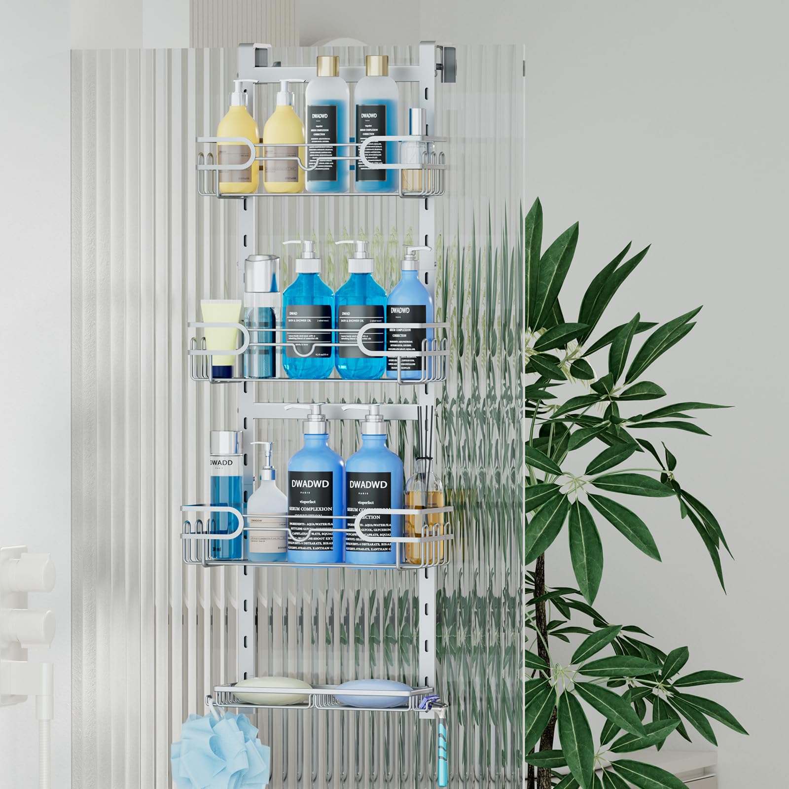 HapiRm Duschablage zum Hängen Hängeregal Dusche - Duschregal zum Hängen Einstellbar mit 4 Duschkorb, Duschablage Dusch Hängeregal mit Seifenschale und Haken, Duschregal über der Tür Badezimmer