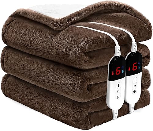 BENFOX Manta térmica prémium tamaño Queen de 84 x 90 pulgadas, manta eléctrica súper suave, 6 niveles de calefacción, doble control y calentamiento