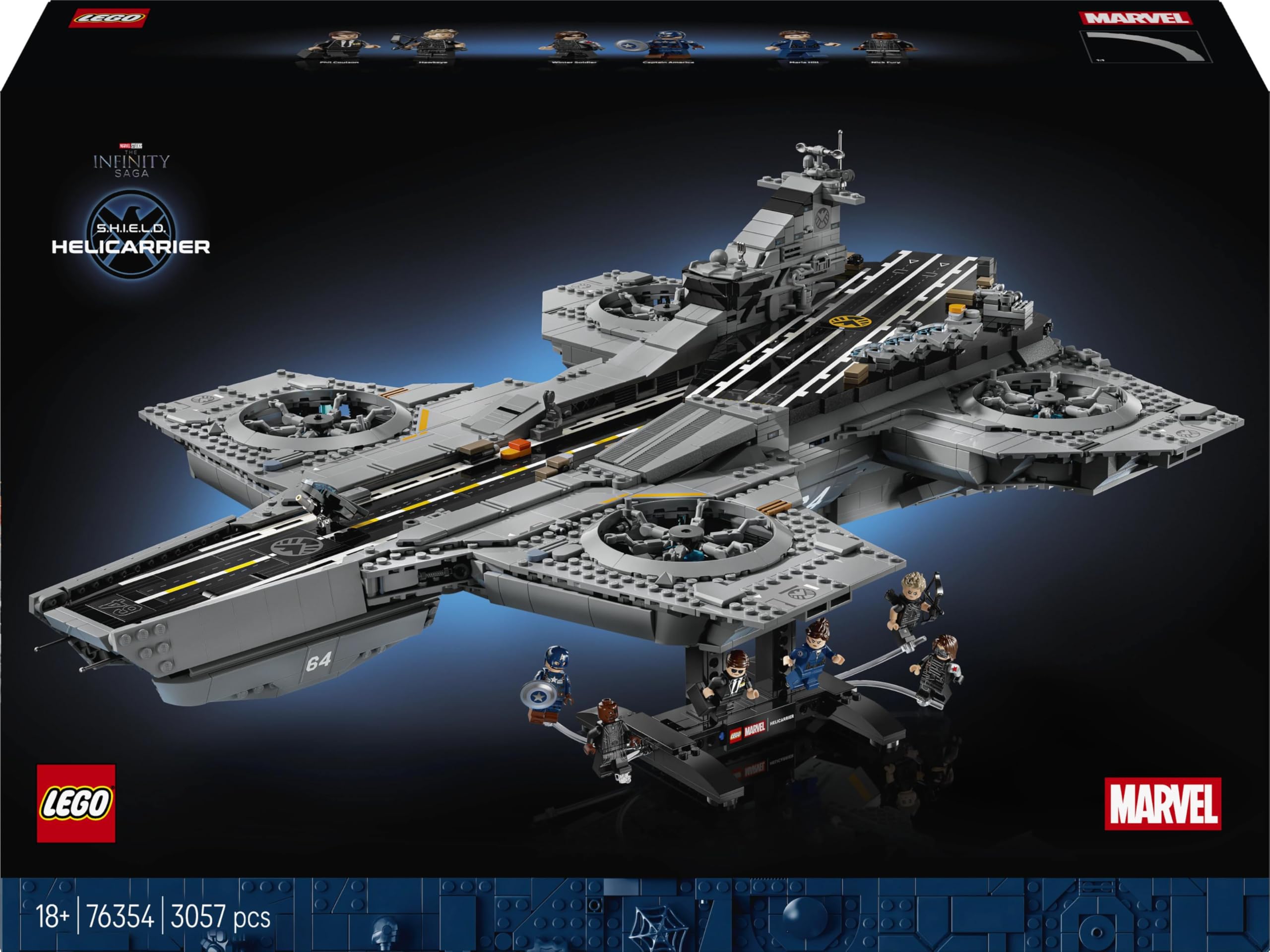 LEGO ǀ Marvel Elivelivolo S.H.I.E.L.D. - Kit di Modellismo per Adulti - 6 Minifigure, tra cui Captain America e Nick Fury - Decorazione per Mensola Fai da Te - Regalo per i Fan degli Avengers - 76354