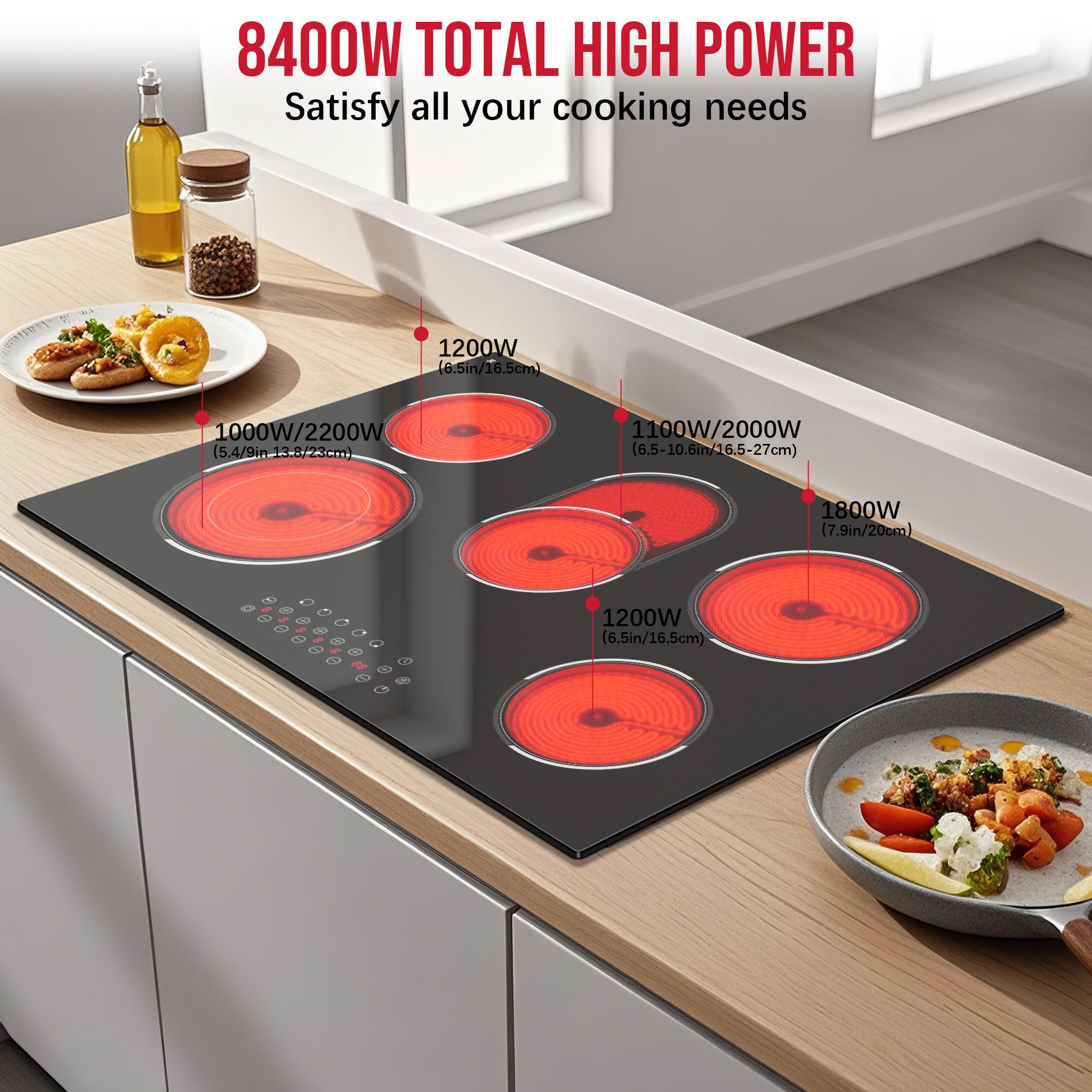 How To Use 30 Inch 5-Burner Electric Cooktop – 8400W, Glass With Metal ...