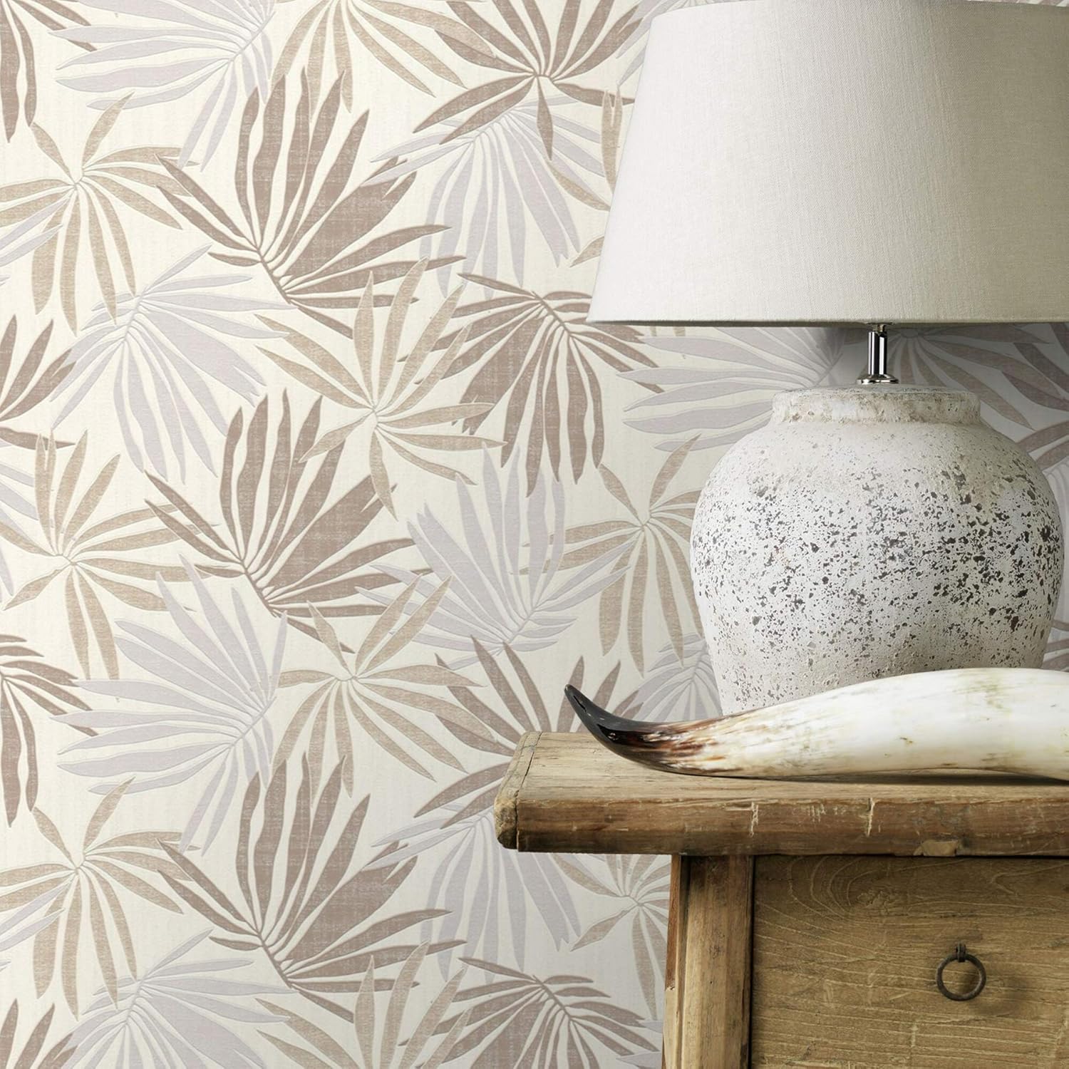 Rasch paperhangings Khmunu Neutral Palm Leaf Wallpaper