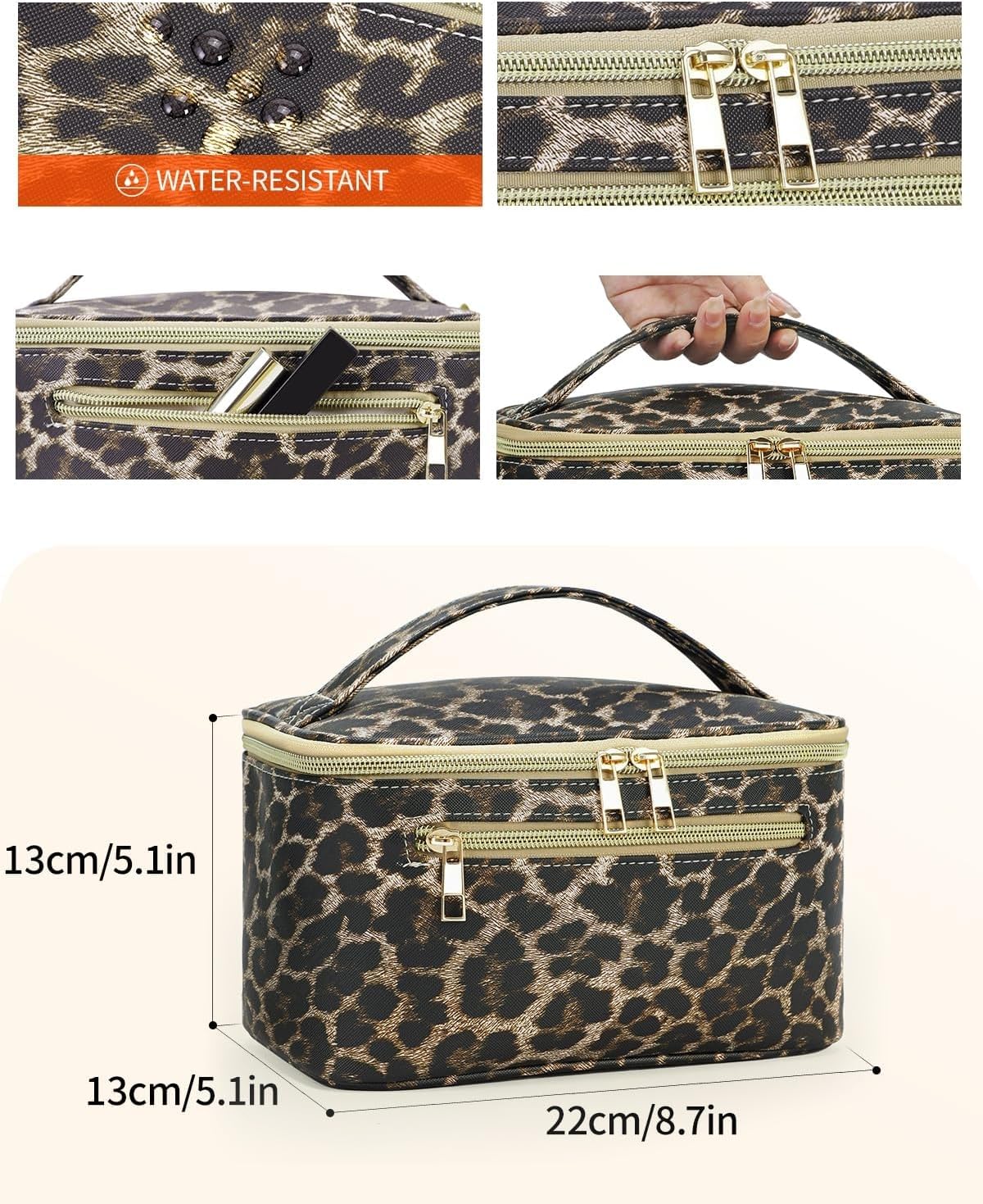 Travel Makeup Bag with Brush Compartment, Large Cosmetic Bags, Quilted Fabric Makeup Case with Handle - Image 4