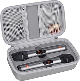 Carcasa de micrófono inalámbrica compatible con sistema de micrófono inalámbrico JBL doble, bolsa de viaje de mano para cantar o karaoke para receptor, adaptador, pilas AA, color negro (solo caja