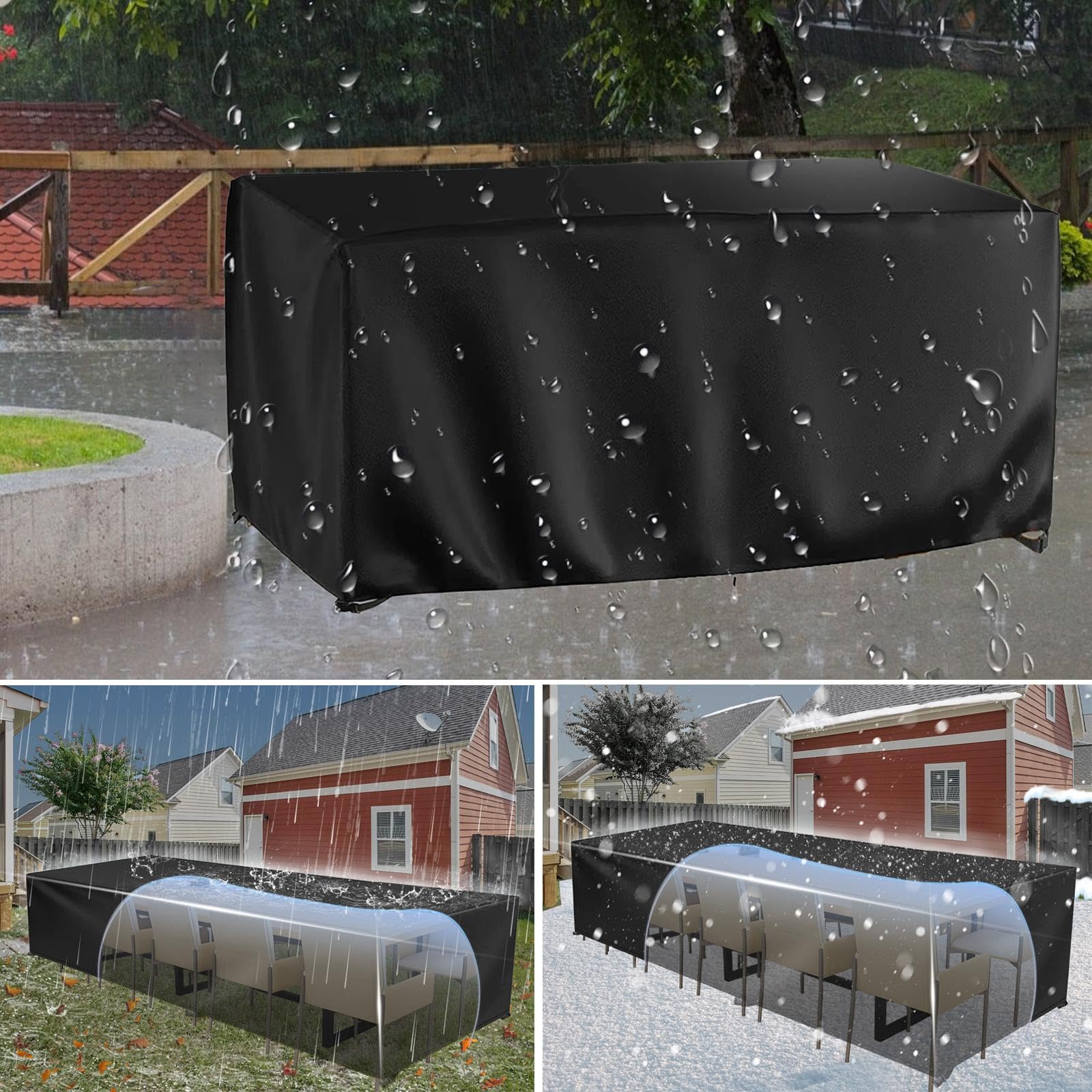 Tuinmeubelhoes, 200 x 200 x 100 cm, zilvergrijs, rechthoekig, tuinmeubelen, zware belasting, 420D Oxford, beschermhoes, gespen en spankoord voor alle seizoenen, waterdicht, nti-UV-beschermhoes Tuinmeubelhoes, 200 x 200 x 100 cm, zilvergrijs, rechthoekig, tuinmeubelen, zware belasting, 420D Oxford, beschermhoes, gespen en spankoord voor alle seizoenen, waterdicht, nti-UV-beschermhoes