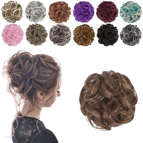 ELAINE Extensiones de cabello con banda de goma elástica, extensiones de cabello sintético tipo donut updo para mujeres y niñas (castaño - 6A)