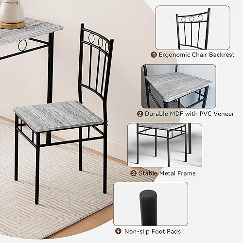 Miniatura 6 de Juego de mesa y sillas de comedor para cocina Vipbear para 4, juego de mesa de cocina de 5 piezas, juegos de mesa para comedor, juego de mesa gris