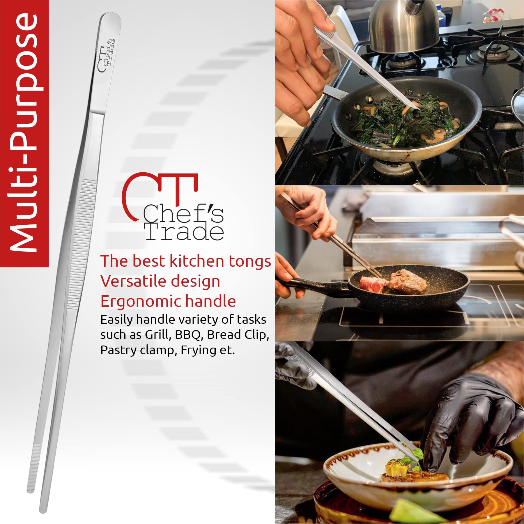 Chef's Trade Pinzas profesionales de cocina y cocina 12" de acero inoxidable multiusos