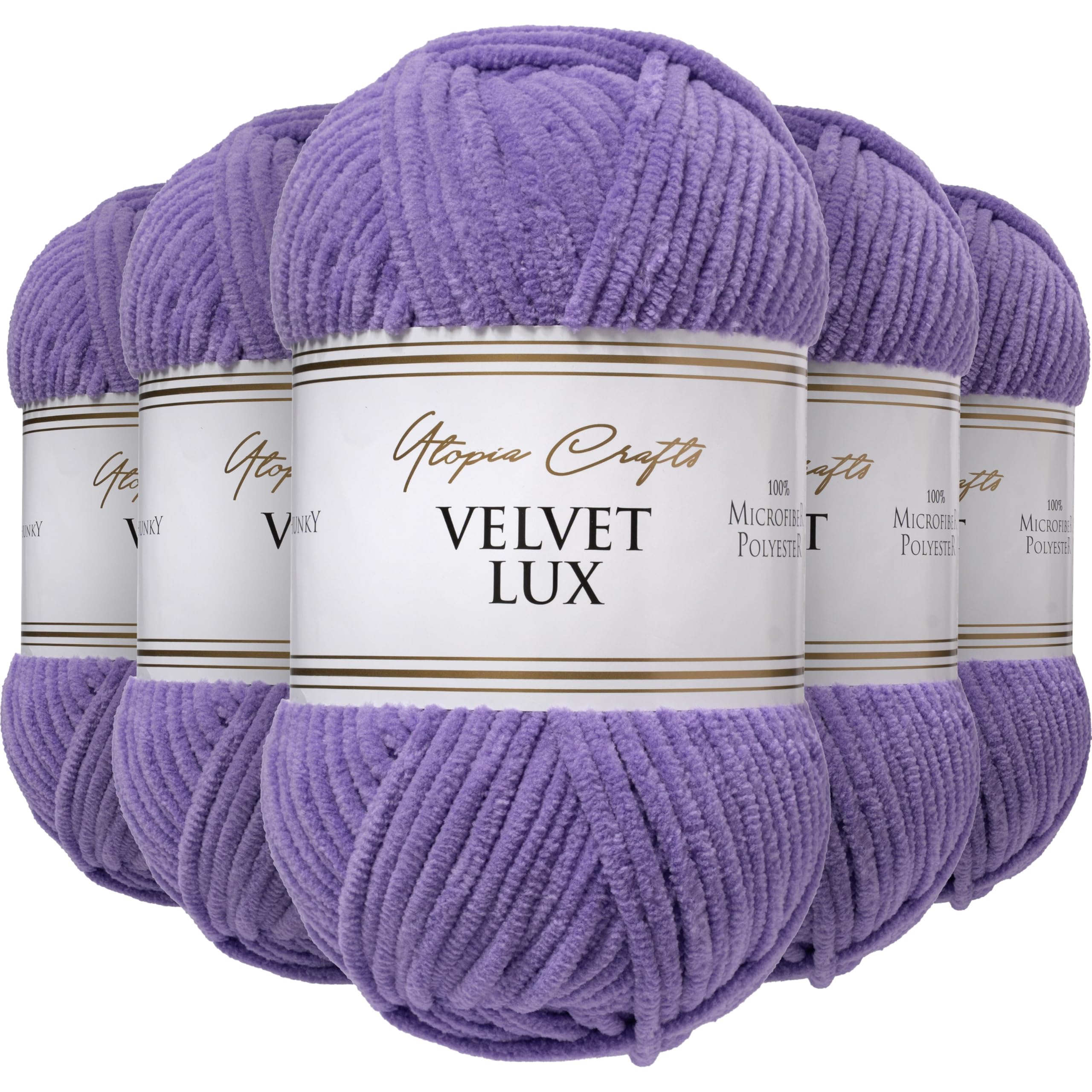 Utopia Crafts Velvet Lux Chenille Super Soft Chunky Yarn for Knitting and Crochet 5X 100g (Soft Lavender)
