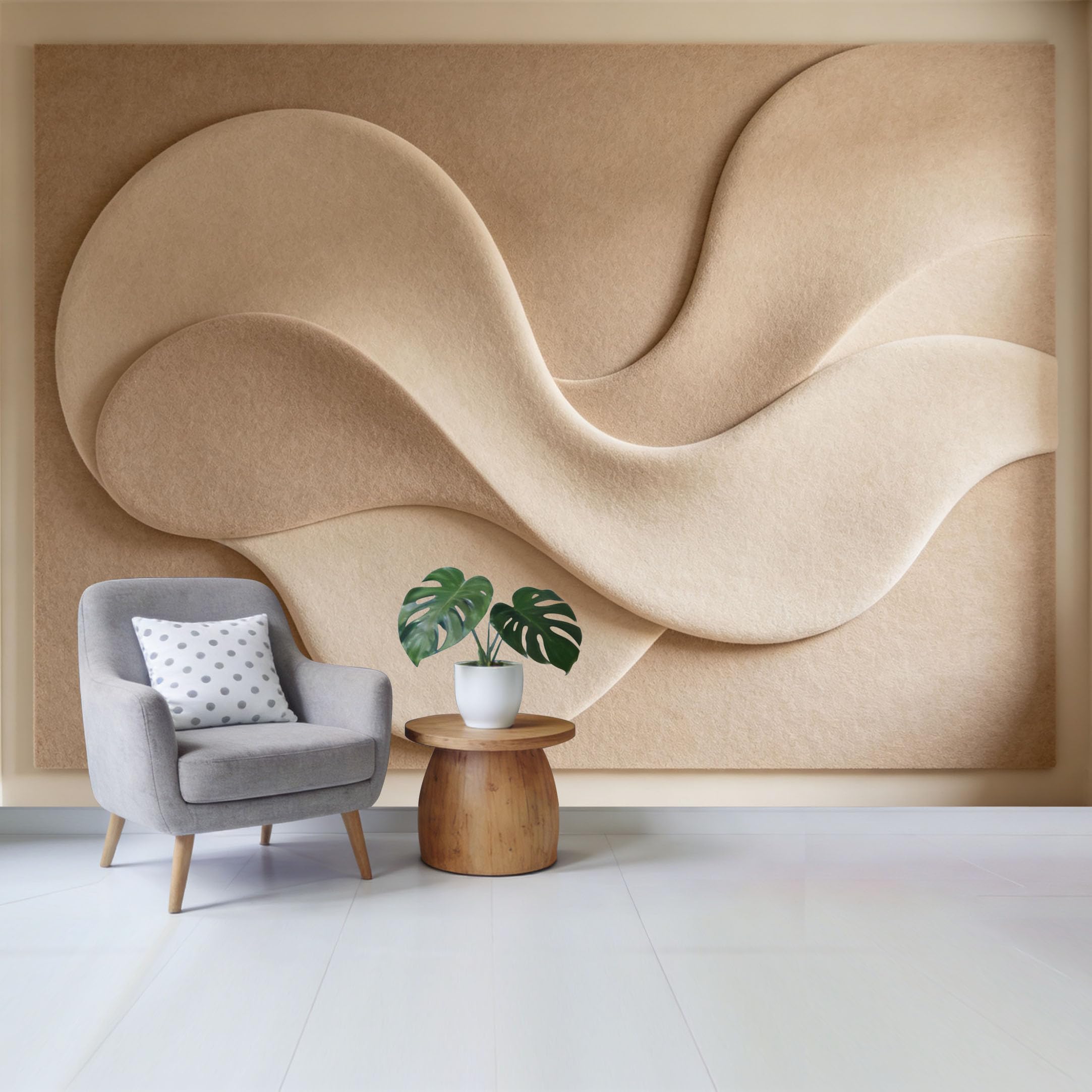 Qzlithotic Yq2605250927 Custom Size Wall Mural Beige Abstract Wavy Layered Minimalist Textured Art Selfadhesive Wall Fabric Removable Wallpaper For Home Office Decor
