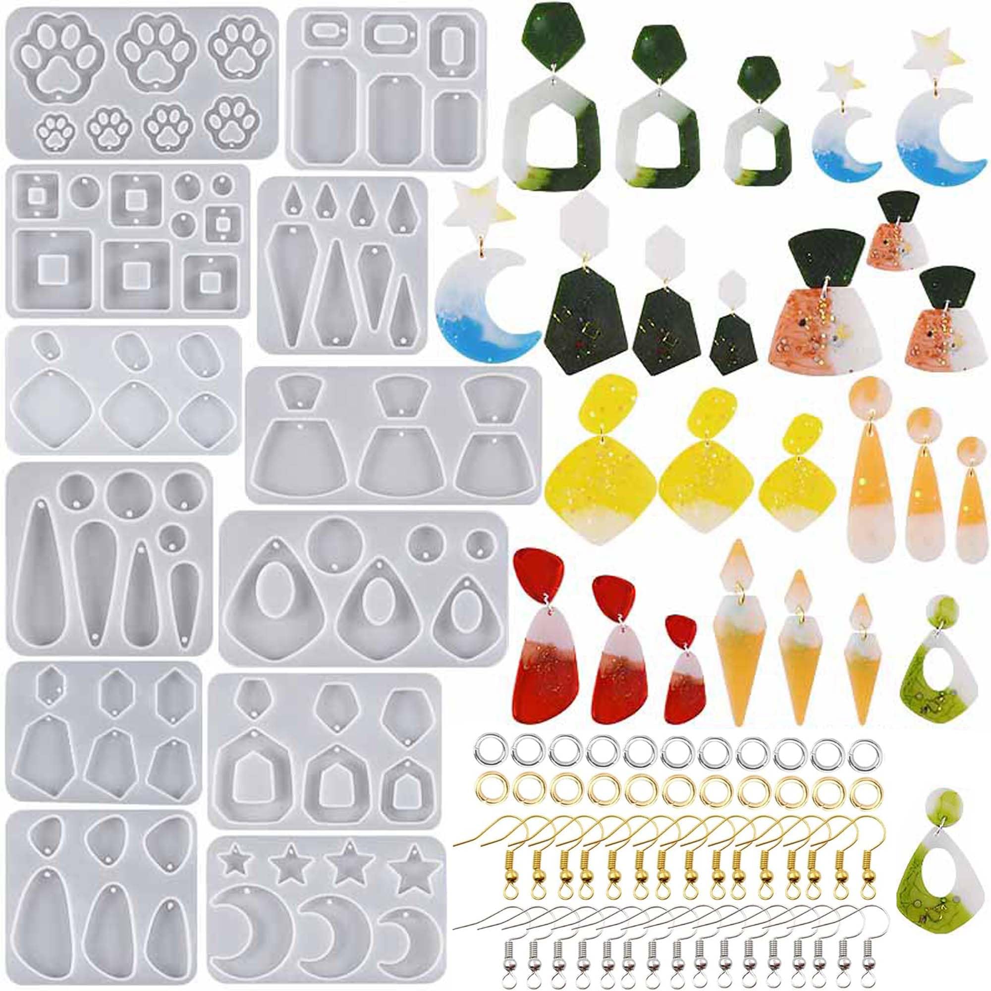 Kit Création Boucles D'oreilles Résine - 12 Moules Silicone + 100 Crochets Et Anneaux