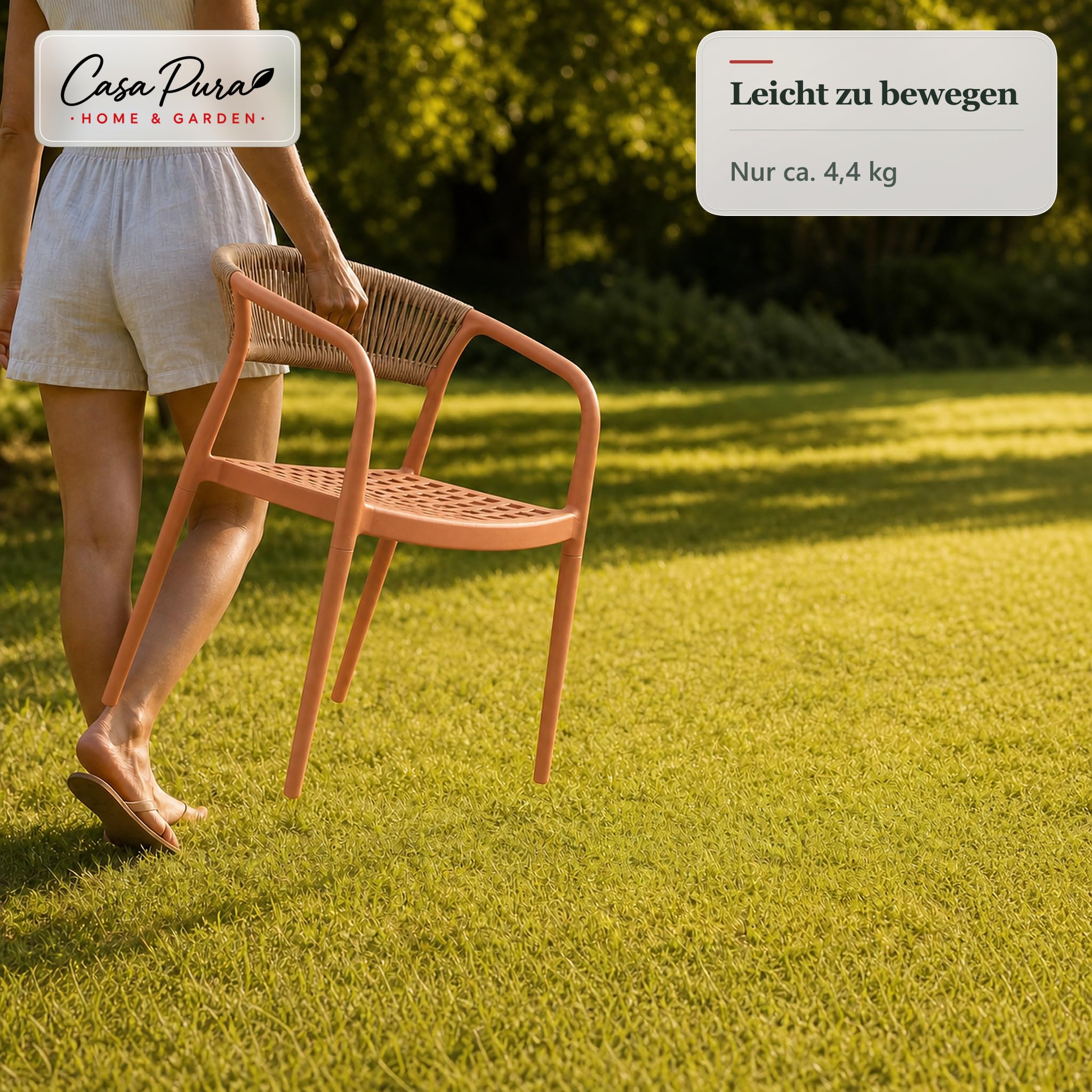 casa pura Gartenstuhl Solaro mit handgeflochtener Rückenlehne – Orange