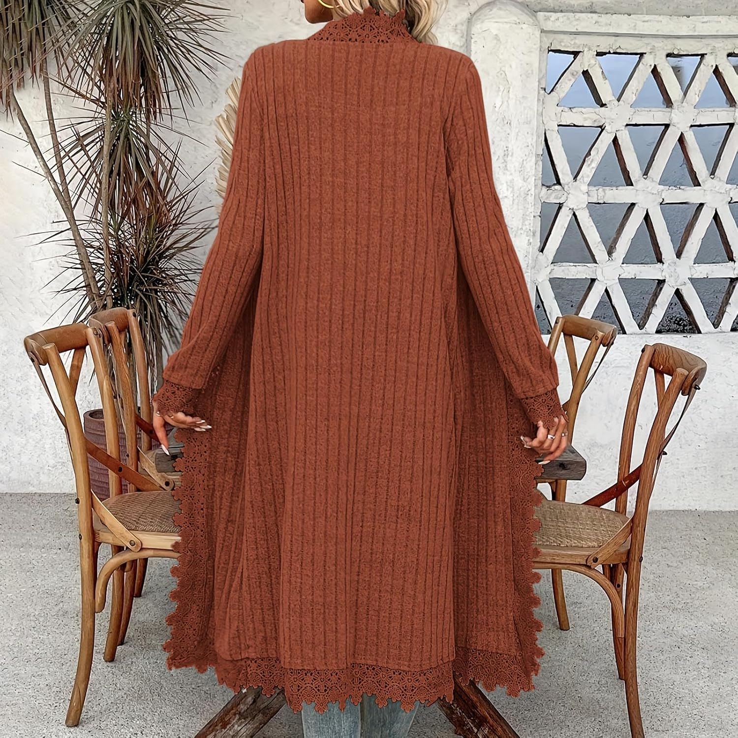 Long Cardigans for Women Lightweight Lace Trim Knit Cardigan Sweater Long Sleeve Open Front Casual Loose Outerwear