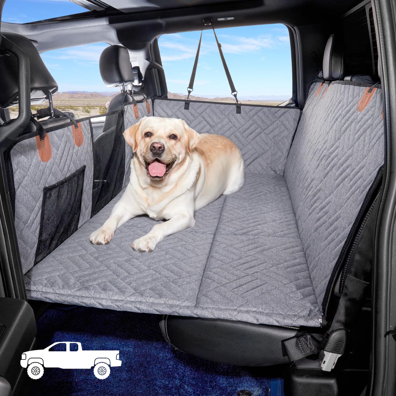 YJGF Dog Back Seat Extender for Truck,Truck Seat Cover Back Seat,Dog Hammock for Truck,Pet Seat Covers for Dogs,Hard Bottom Seat Extender for Dogs(Grey,for Full Size Truck)