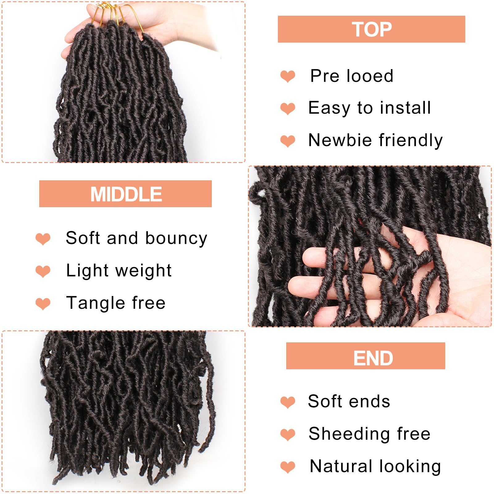Mscat 7 Packs 18 Inch Pre-Looped Faux Locs Nu Locs Synthetic Fiber Hair Extensions 12strands/pack 4#, 18 Inch (Pack of 7) - Image 3