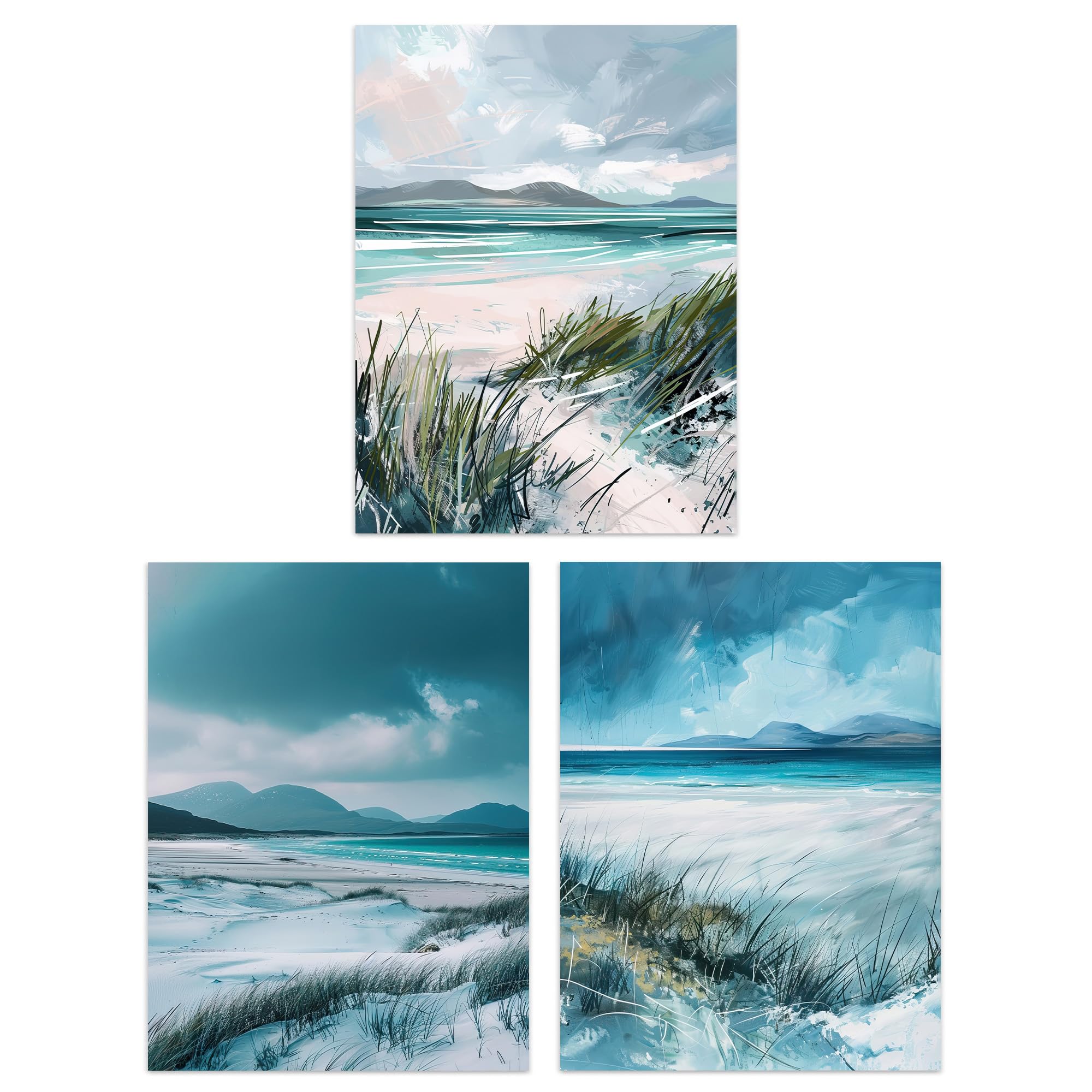 Artery8 Set of 3 Isle of Harris Luskentyre Beach Scotland Living Room 12X16 Inch Wall Art Prints Pack