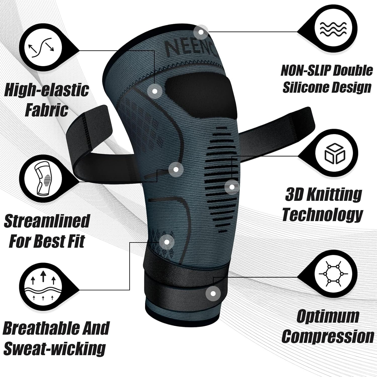 NEENCA Knee Braces for Knee Pain- 2 Pack Knee Sleeves for Pain Relief Set, Knee Compression Sleeves with Adjustable Straps for Best Fit, for Sports, Runner, Meniscus Tear, ACL, Arthritis, Joint Pain.. - Image 2