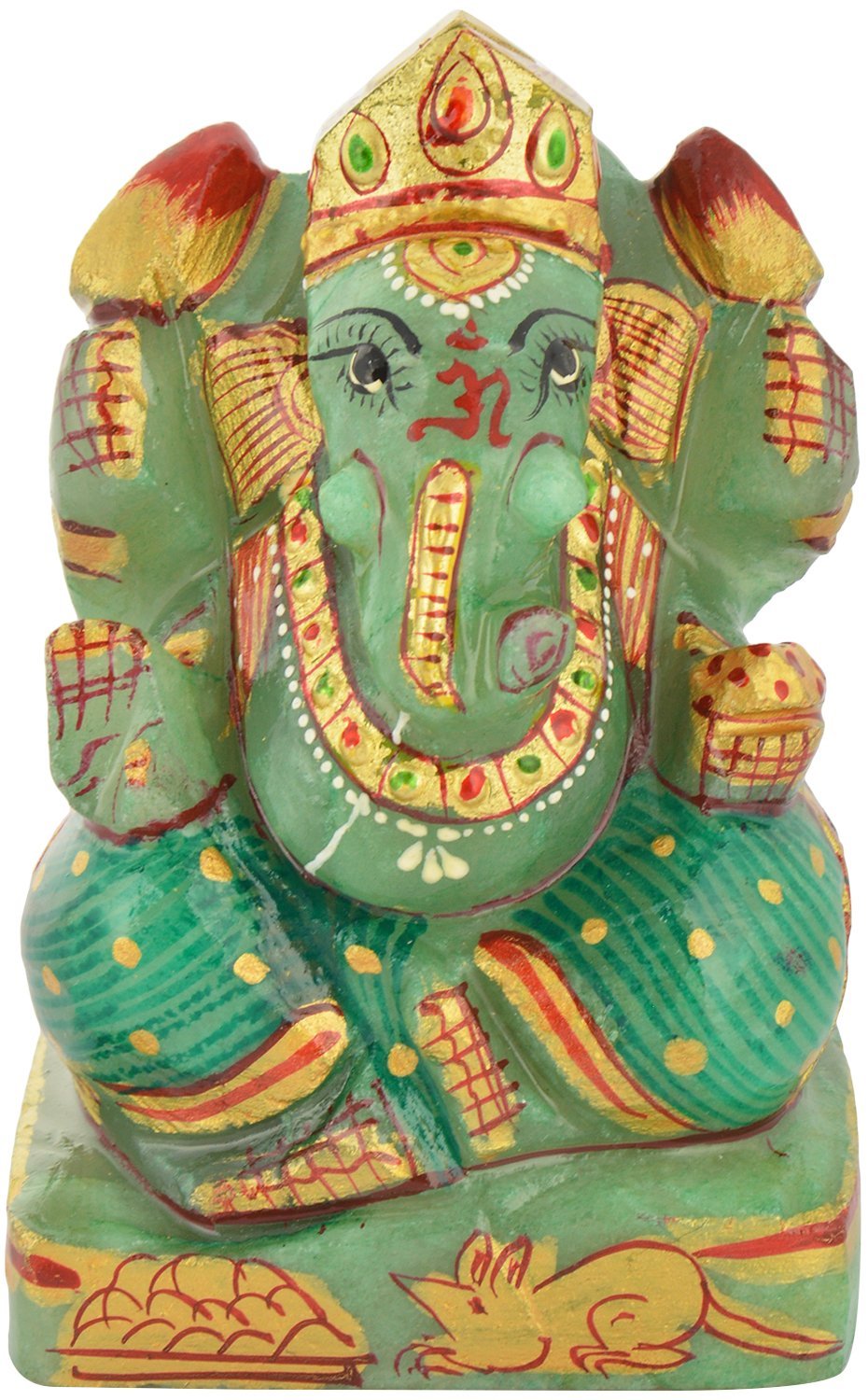 Shivika Enterprises Green Stone Ganesh with Hand Painting Figurine (5 cm x 5 cm x 8 cm)