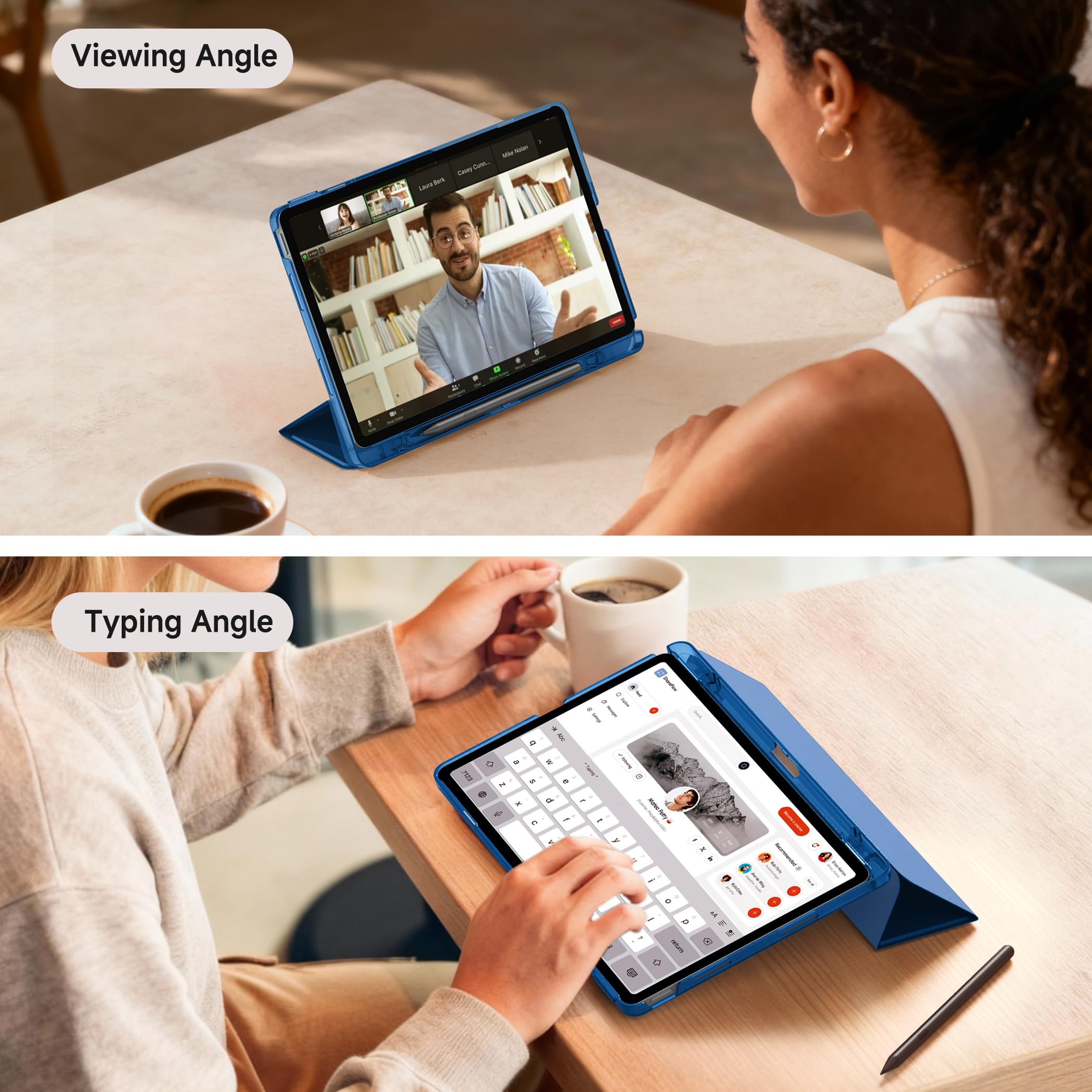 CACOE Funda para Lenovo Idea Tab 11 pulgadas 2025 con protector de pantalla – Ultra fina con función atril, funda fina de piel sintética, color azul mar — view 8