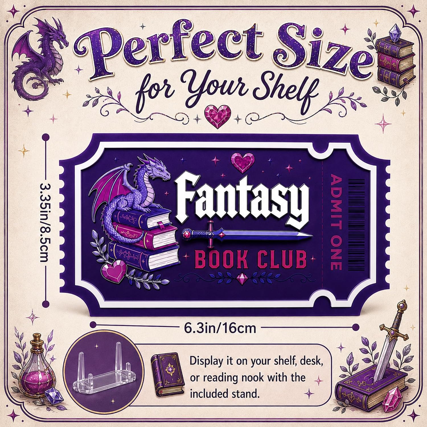 Midnight Book Club Ticket, Bookish Shelf Decor Acrylic image 2