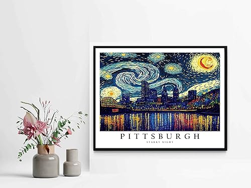 Miniatura 2 de Póster de impresión artística de Pittsburgh, arte de pared con temática de noche estrellada de Pittsburgh, arte de Pennsylvania, arte para