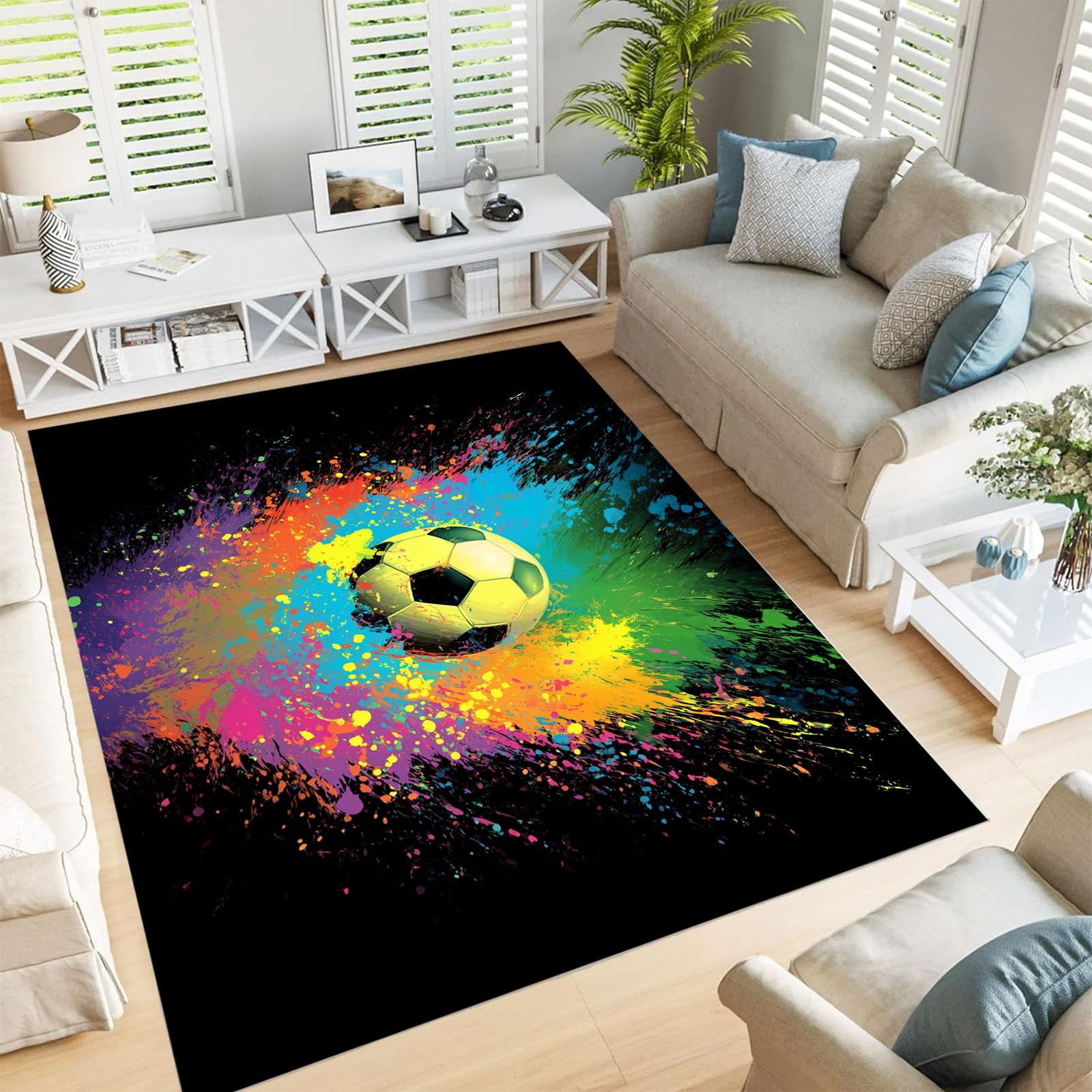 Tapis football lavable fini les taches et glissades salon chambre