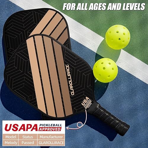 Miniatura 4 de Juego de 2 palas de pickleball 4 raquetas de pickleball aprobadas por USAPA, fibra de vidrio Superficie de fibra de carbono y núcleo de panal de