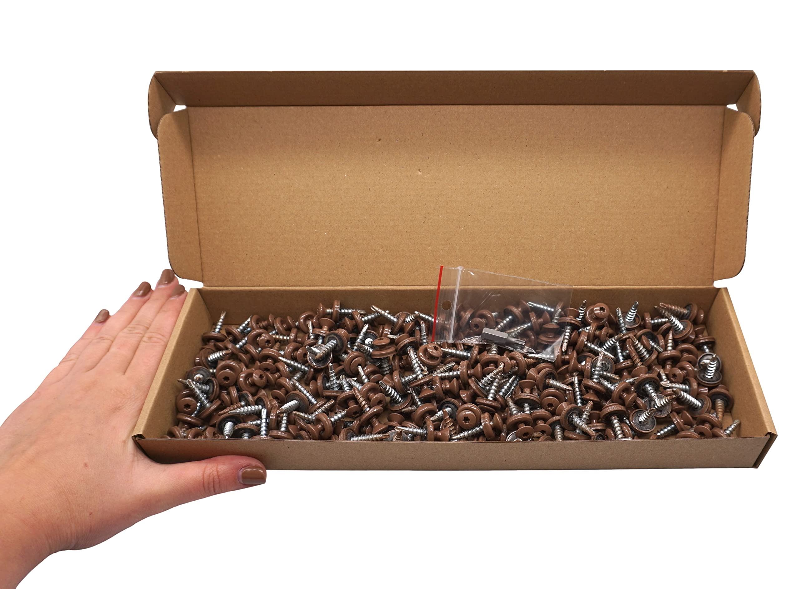 SKIR'CO Lot de 200 vis de toiture autoforeuses peintes avec rondelles EPDM Tête Torx Marron pâle RAL 8025 4,8 x 28 mm