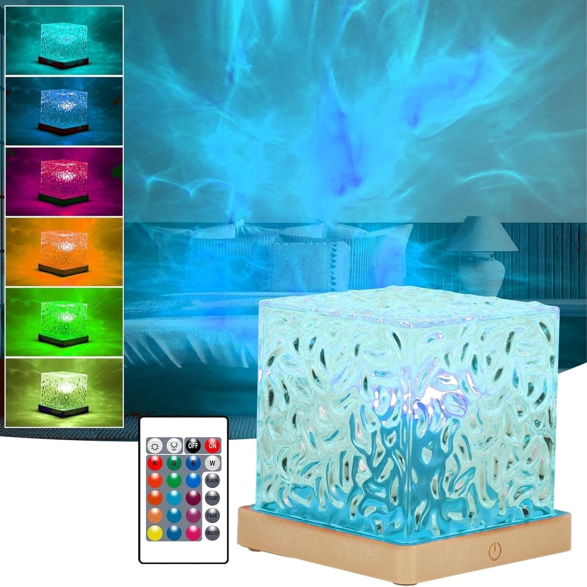 Uttking Ocean Wave Lamp Dynamic Water Ripple Projection Light, USB Portable Night Lamp for Home Decor, Office, Bedroom & Gifting. (Remote Included) Multicolor (ABS Plastic)