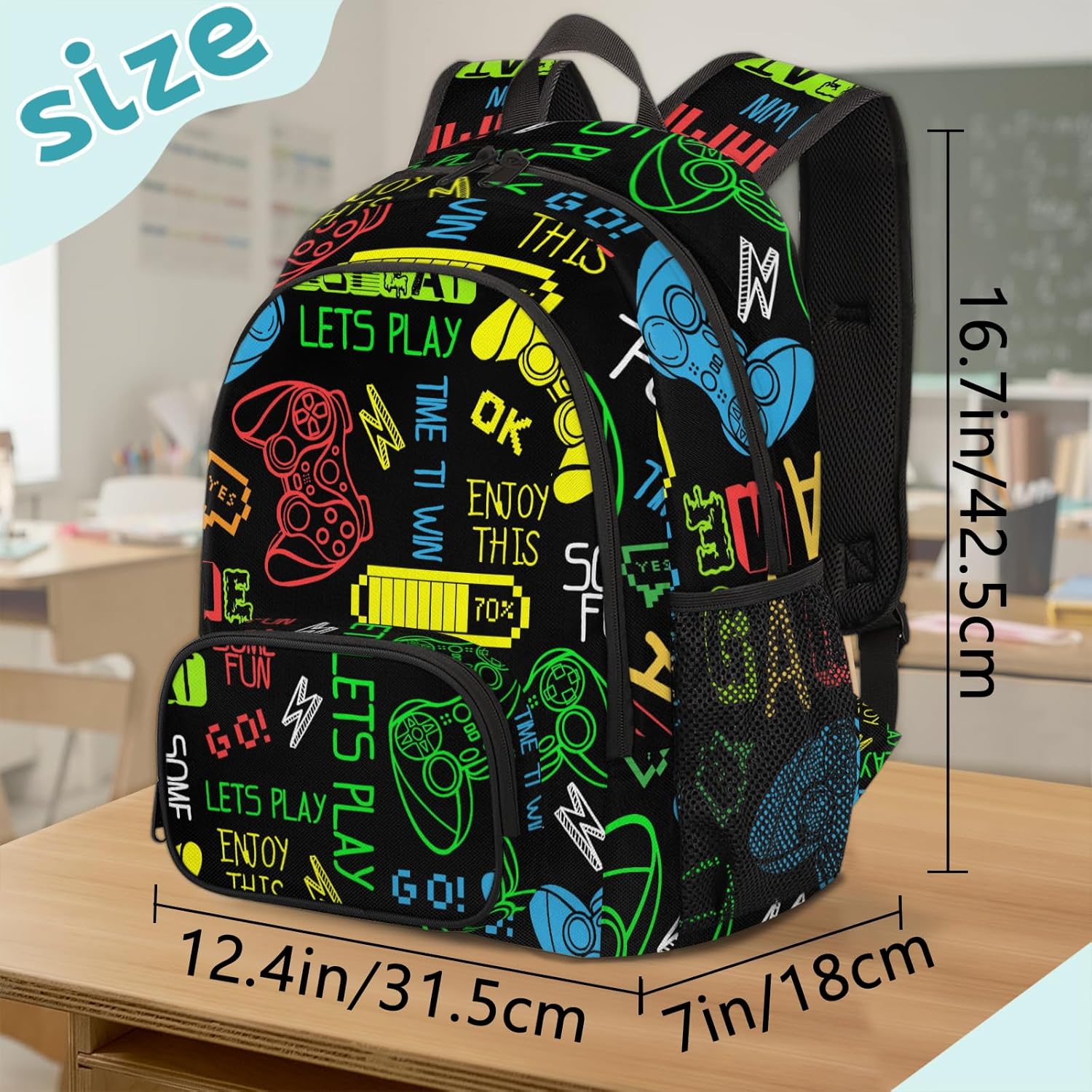 Kids Backpack for Boys - Video Game School Backpack for Teens Students - Schoolbag Lightweight Waterproof Elementary Book Bag Travel Casual Daypack