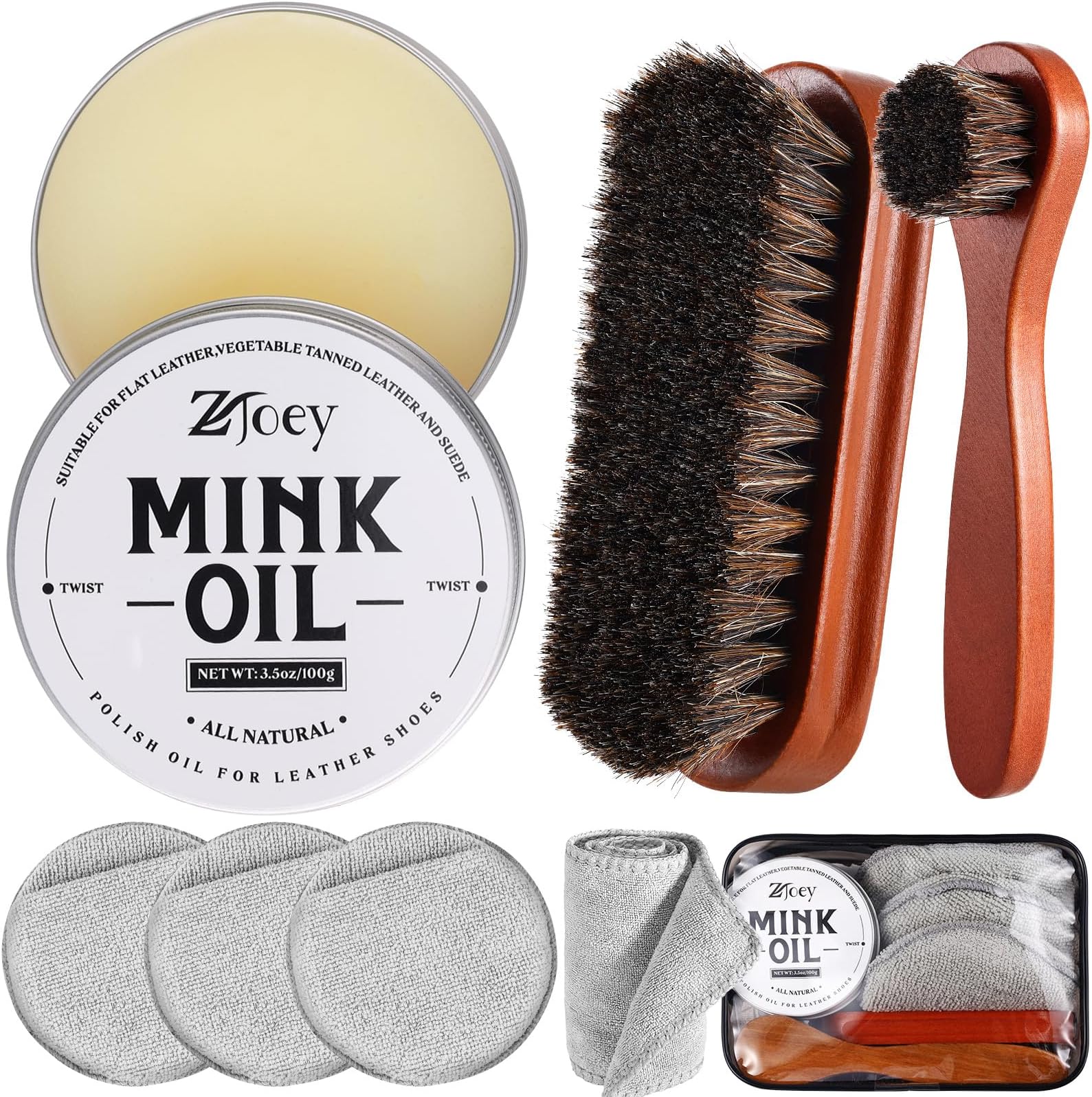 - 8 Pcs Mink Oil for Leather Shoes Boots 3.5 oz Leather Conditioner and Cleaner with Travel Bag Soften for Boots and Shoes Care(Style A)