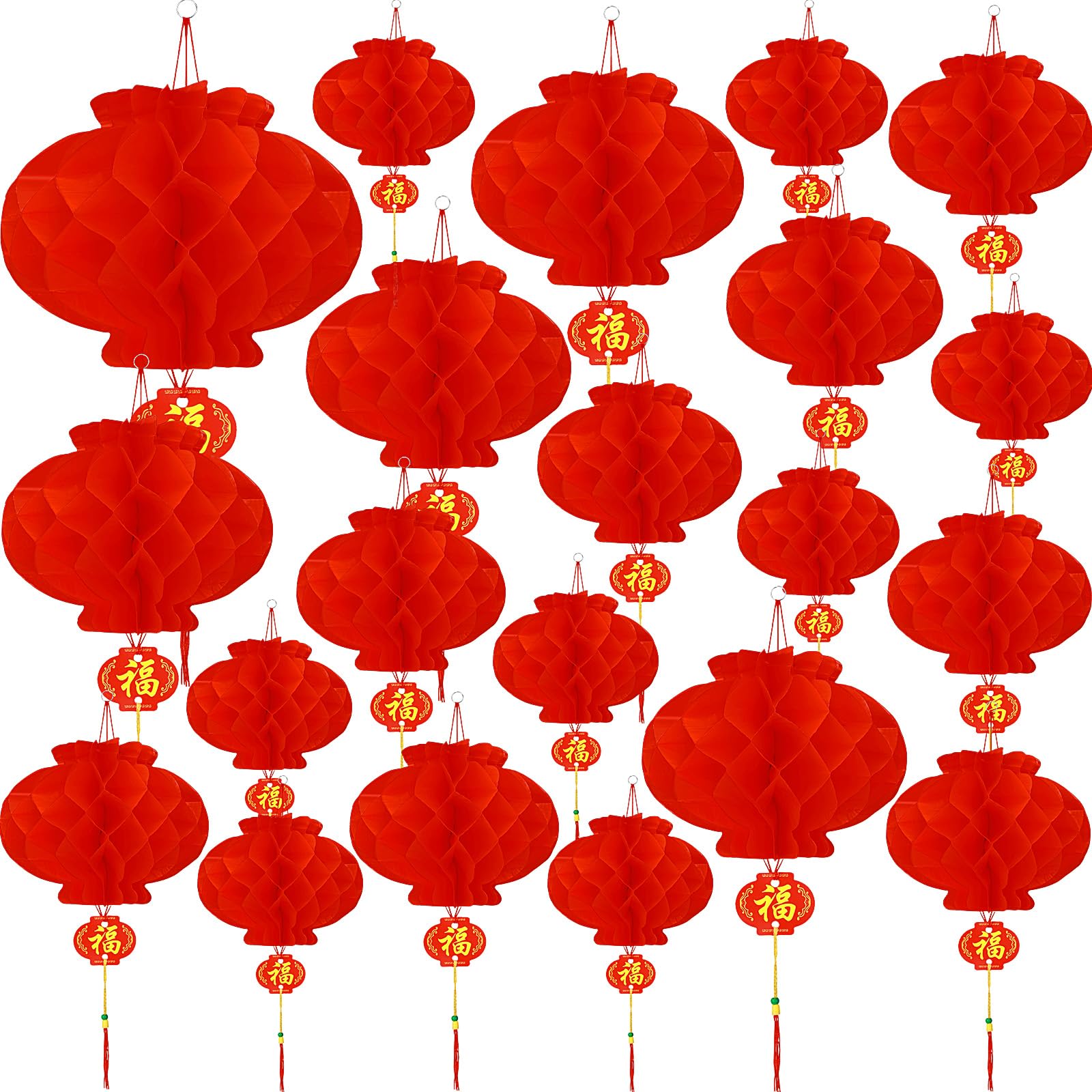 60 Pcs Chinese Red Paper Lanterns - Assorted Sizes Festival Decorations Set