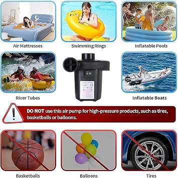 Electric Air Pump, 2 in 1 Quick Inflate/Deflate Electric Pump for Inflatables with 3 Nozzles Portable (Home/Car), Portable Airbed Pump for Camping/Boat/Air Mattress/Inflatable Sofa/Water Beds/Pool Toy