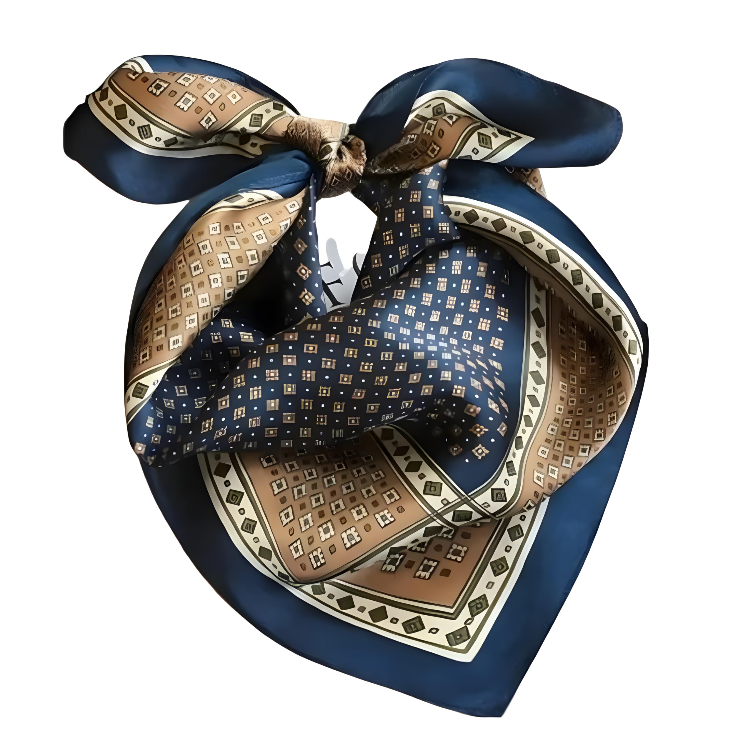 Silk Neck Scarf, Navy Blue, Geometric Diamond Pattern, Square Neckerchief-image-40