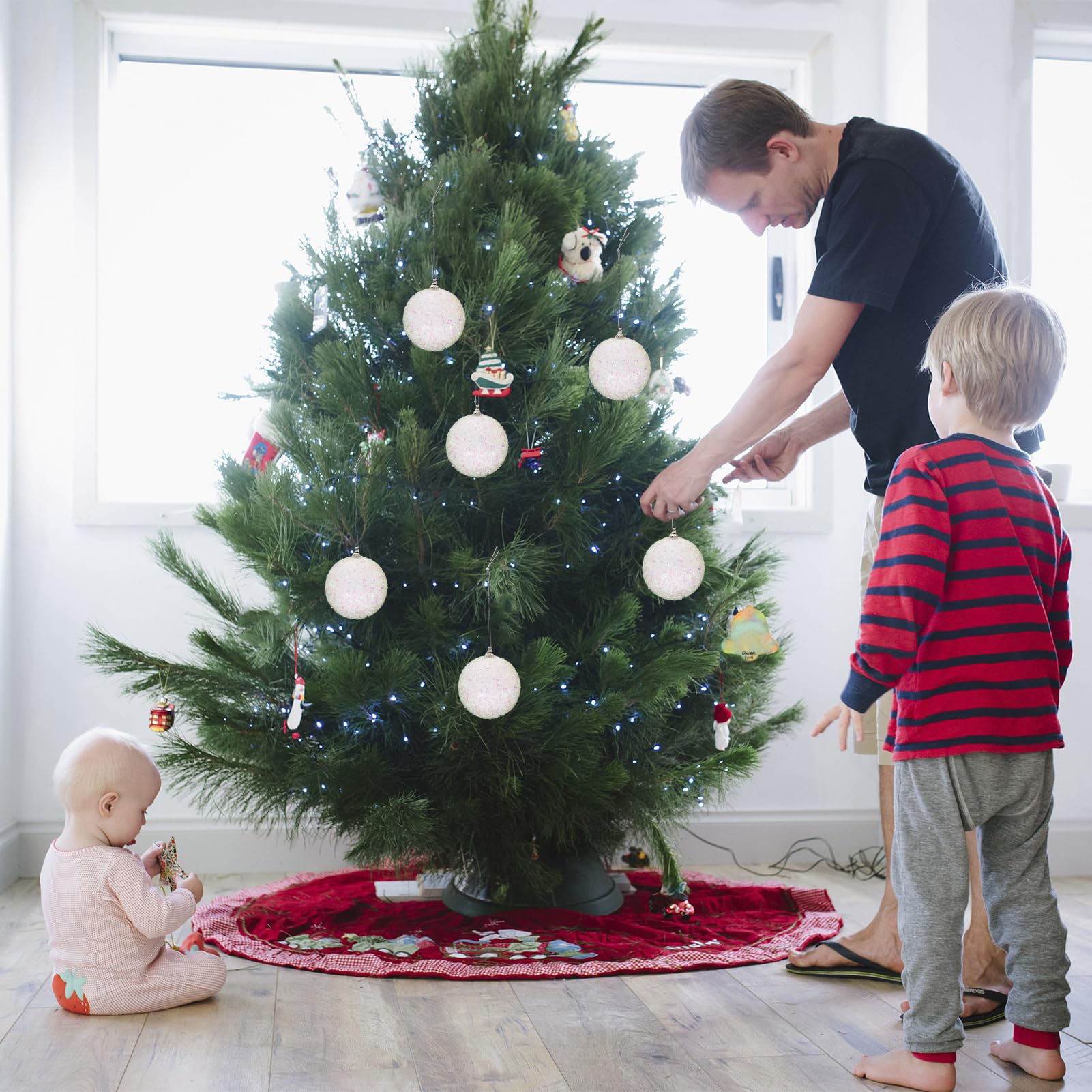 12 adornos de bolas de Navidad de 60 mm, inastillables, bolas de espuma de lentejuelas con purpurina, adornos colgantes de Navidad, adornos decorativos para colgar en el árbol de Navidad, manualidades