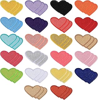 66 Pieces Heart Shaped Iron on Patches, Colorful Embroidered Iron on Sew on Heart Patches Appliques Decals for Hats Jeans T Shirts Jackets Backpack Shoes Clothing DIY Craft Repair Decorations