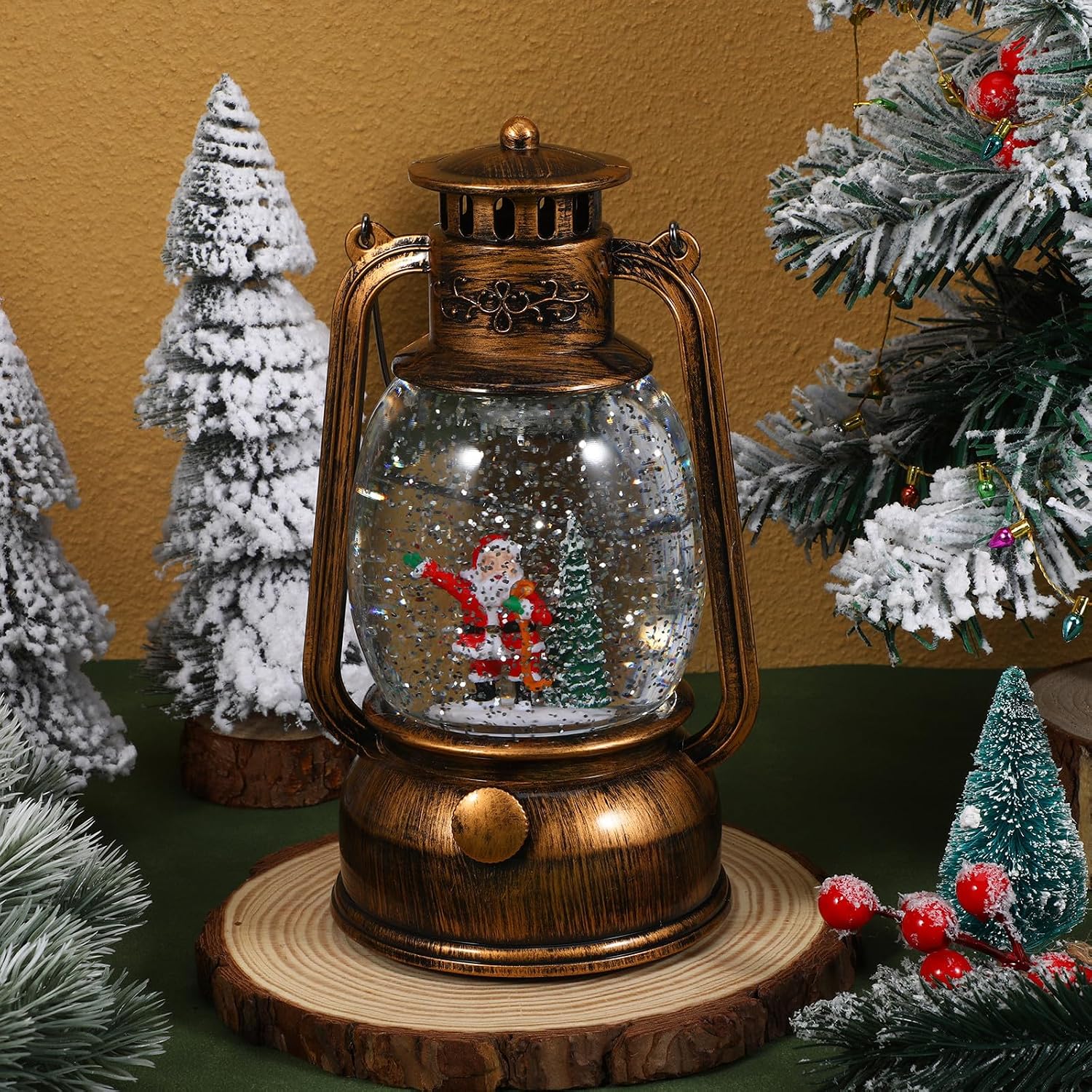 Christmas Battery Operated Snow Globe Lantern with LED Light Musical USB